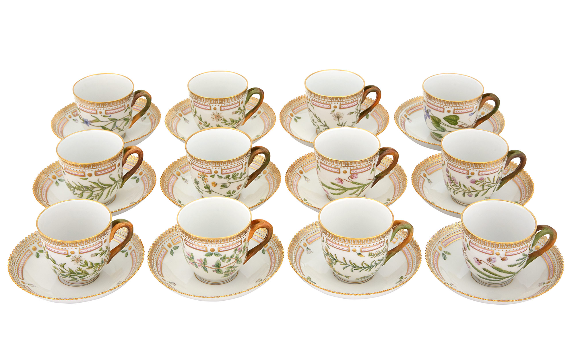 Lot image - Set of Twelve Royal Copenhagen Porcelain Teacups and Saucers