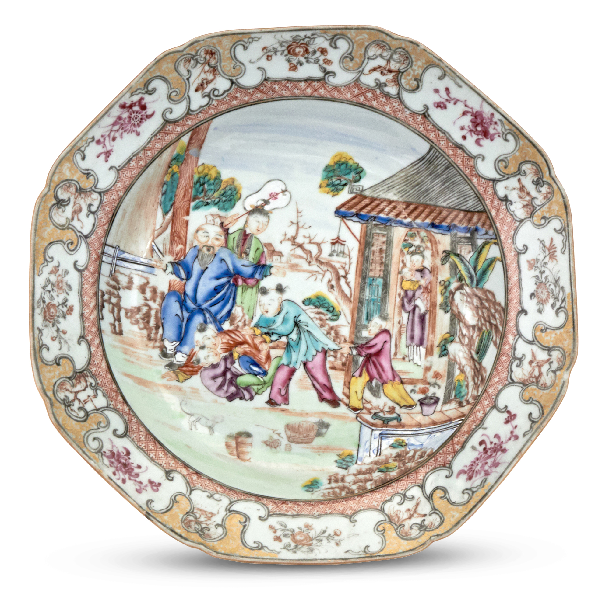 Lot image - A Chinese Export Enameled Porcelain Soup Plate