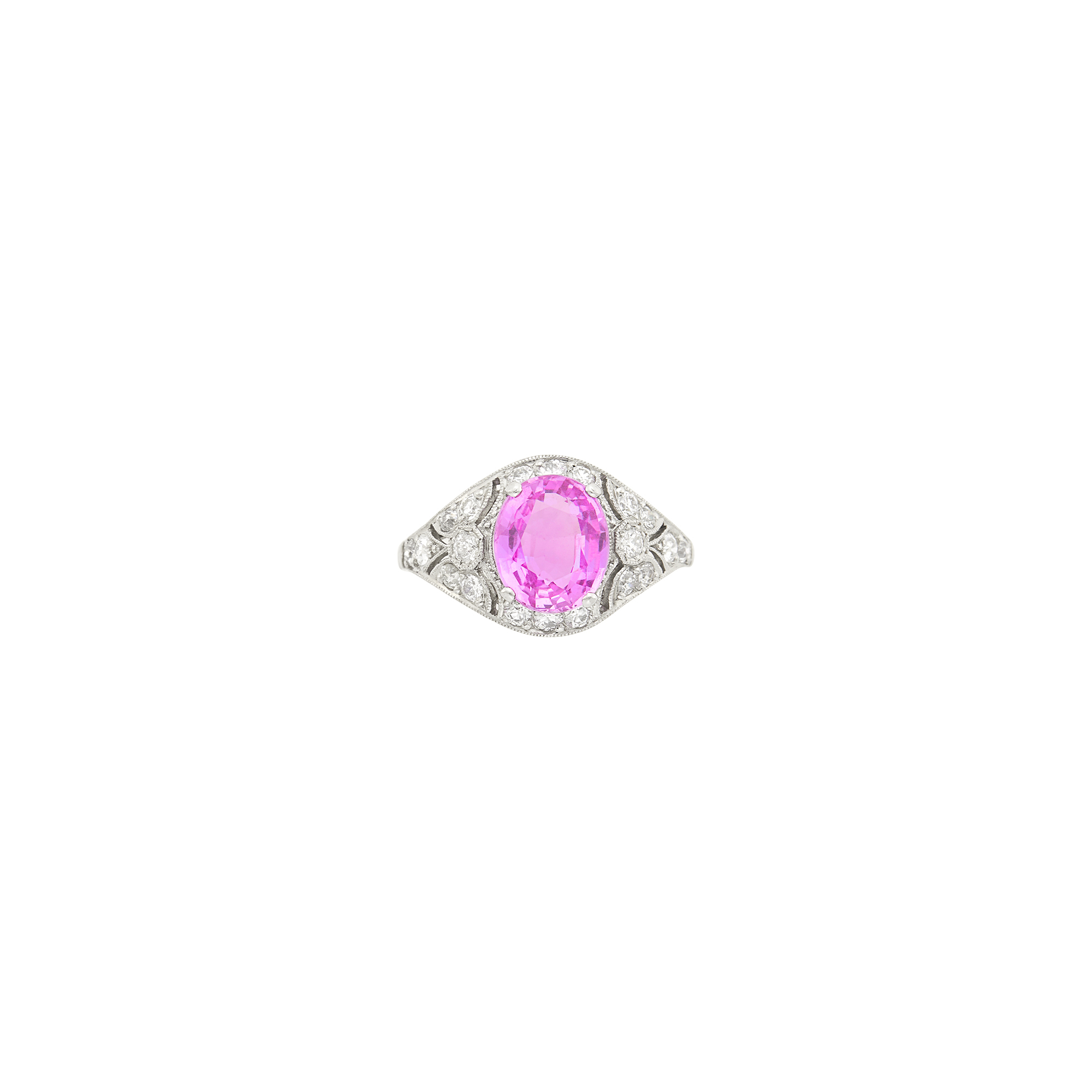 Lot image - Platinum, Pink Sapphire and Diamond Ring