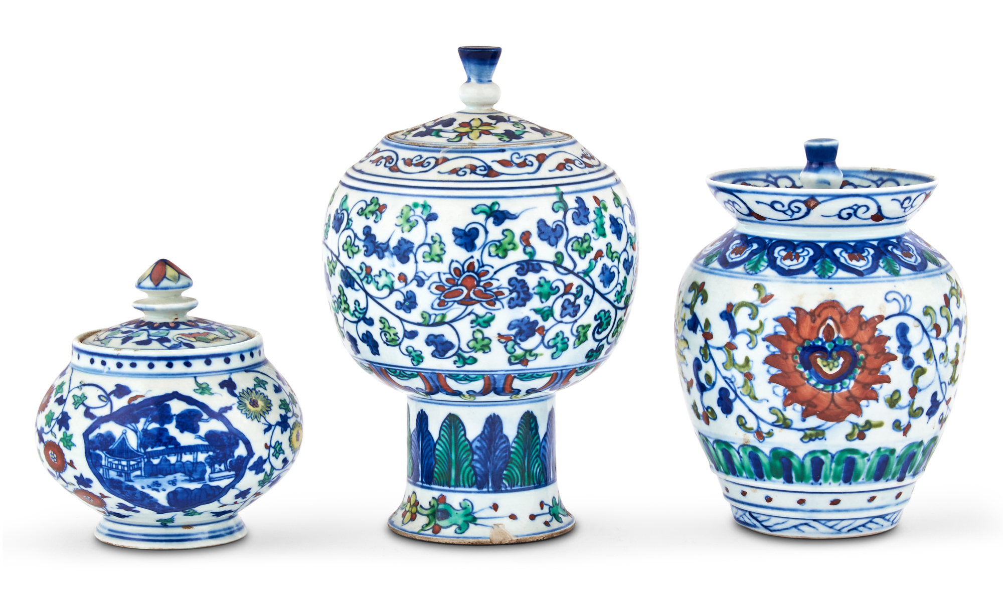 Lot image - Three Chinese Doucai Porcelain Vessels