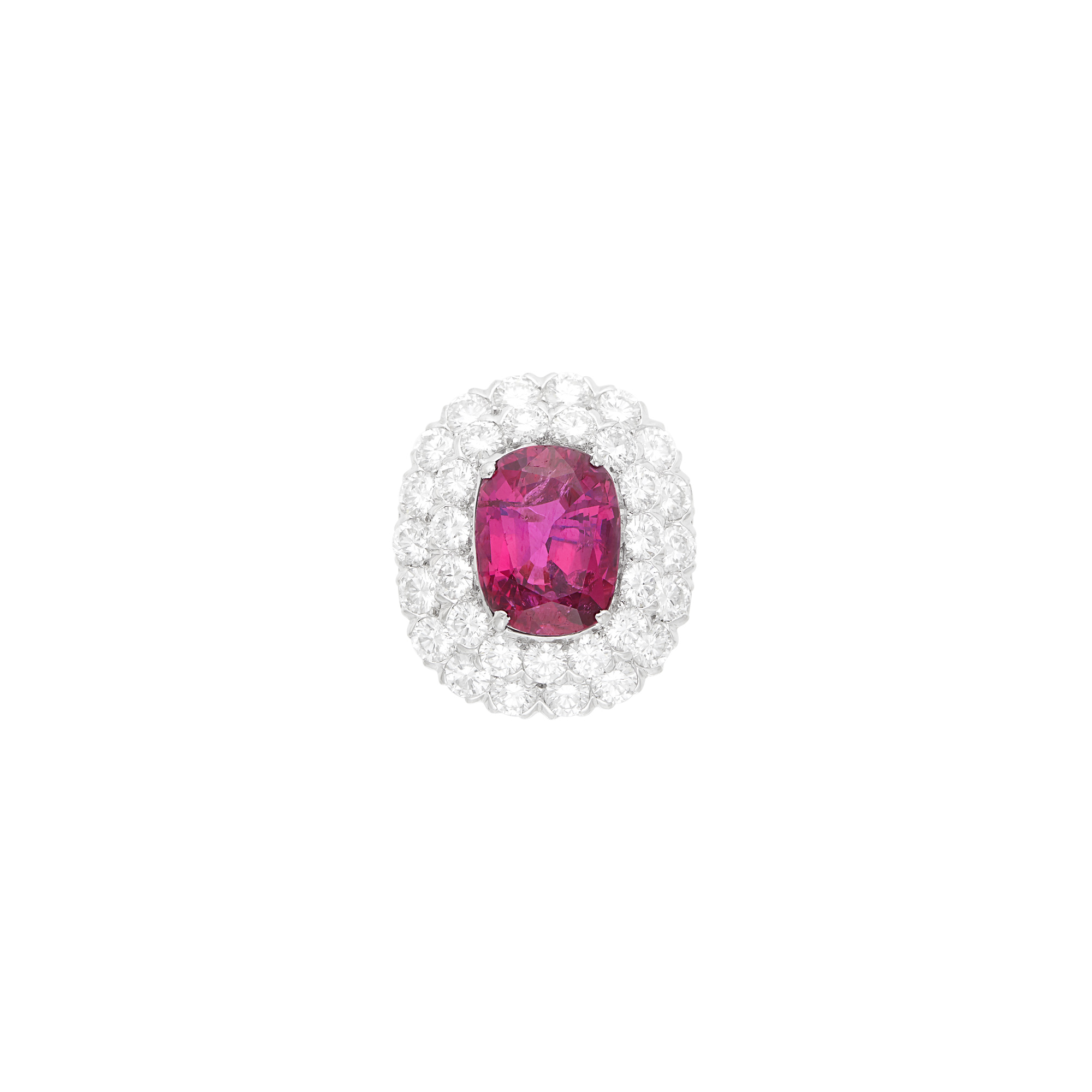 Lot image - Ruser Platinum, Purple-Pink Sapphire and Diamond Ring