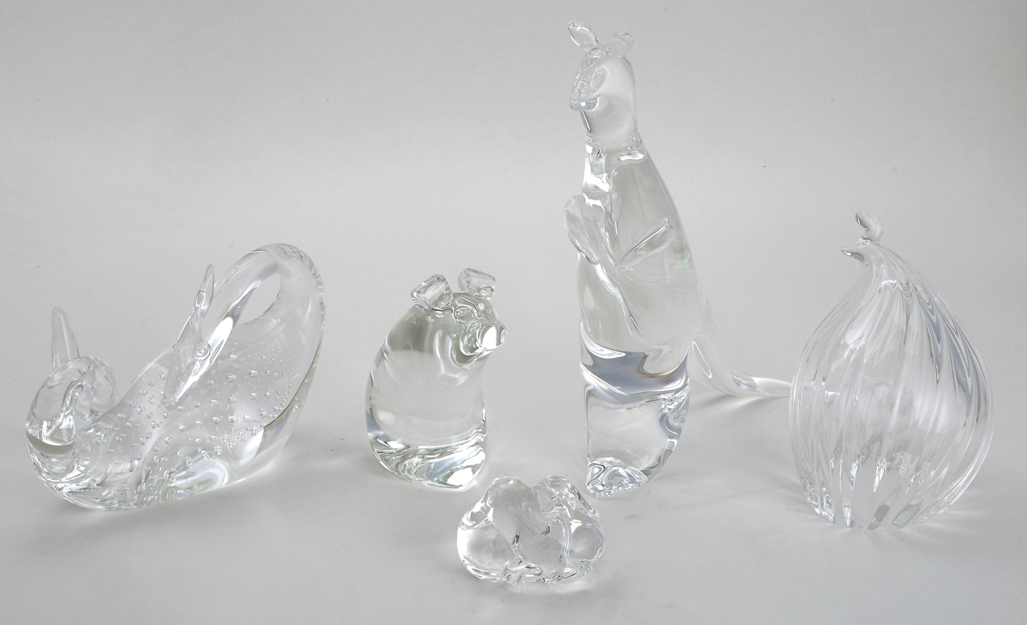 Lot image - Group of Four Steuben Glass Animals and a Fig