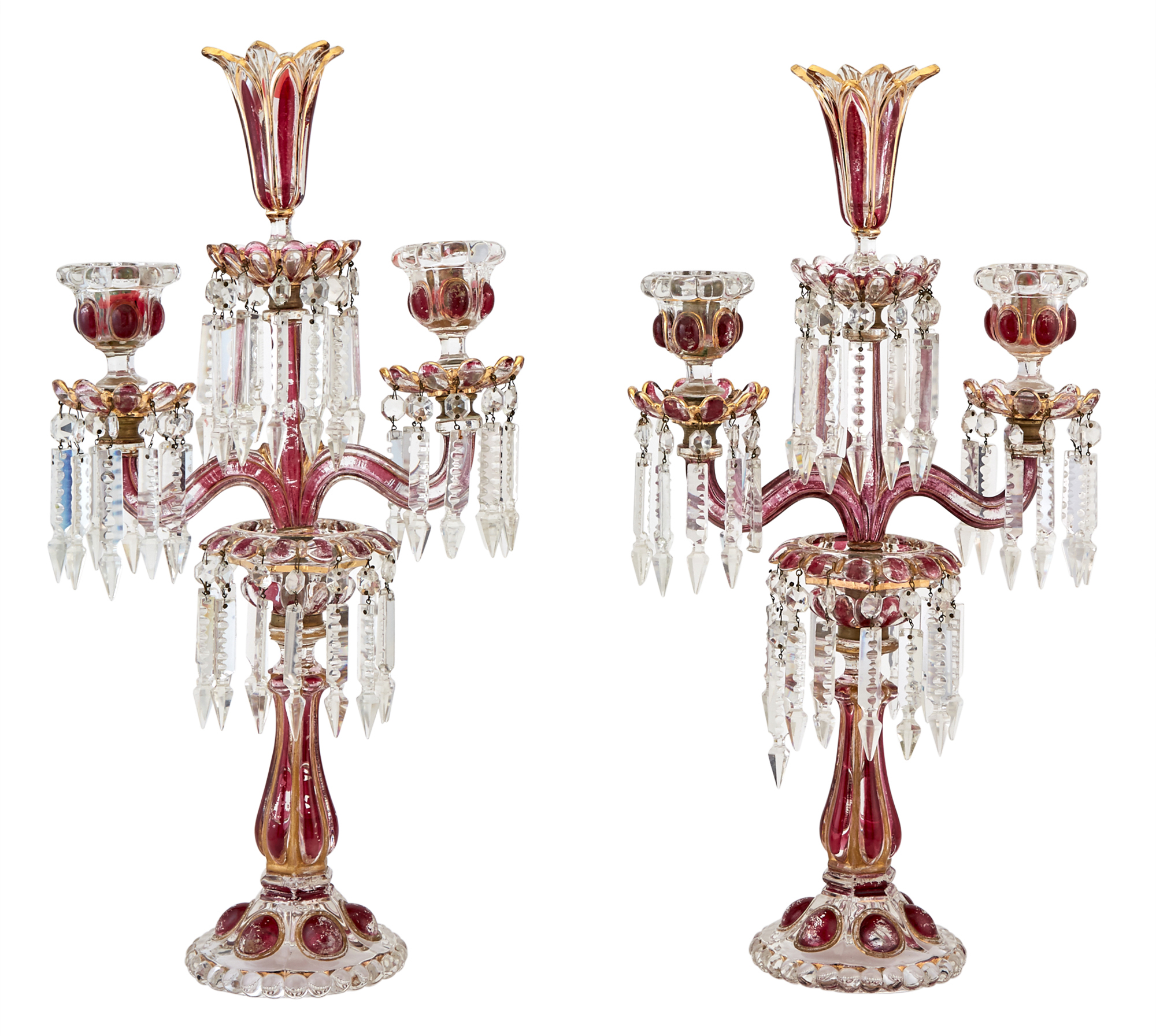 Lot image - Pair of Napoleon III Amethyst and Colorless Glass Three-Light Candelabra