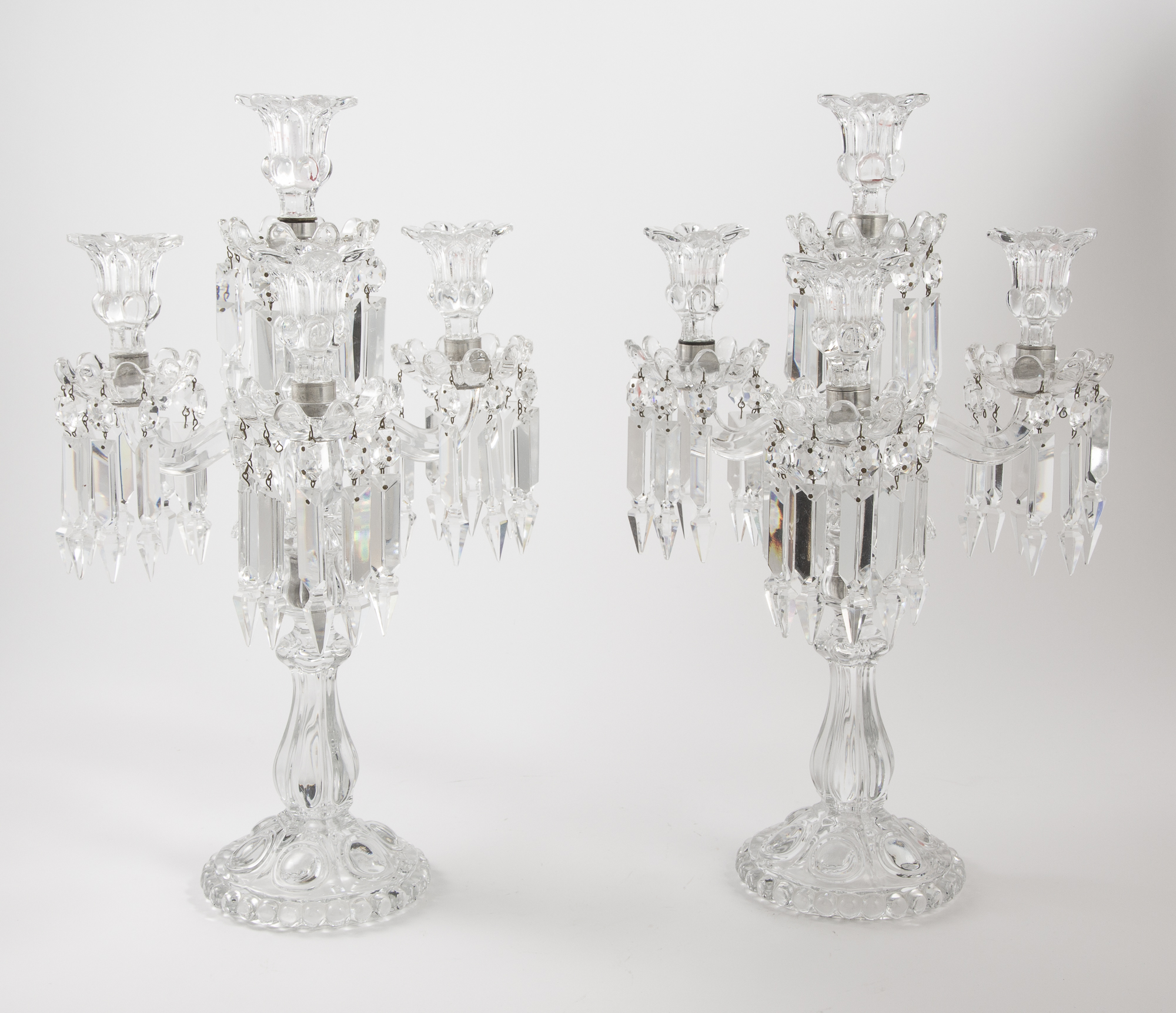 Lot image - Pair of Baccarat Glass Four-Light Candelabra