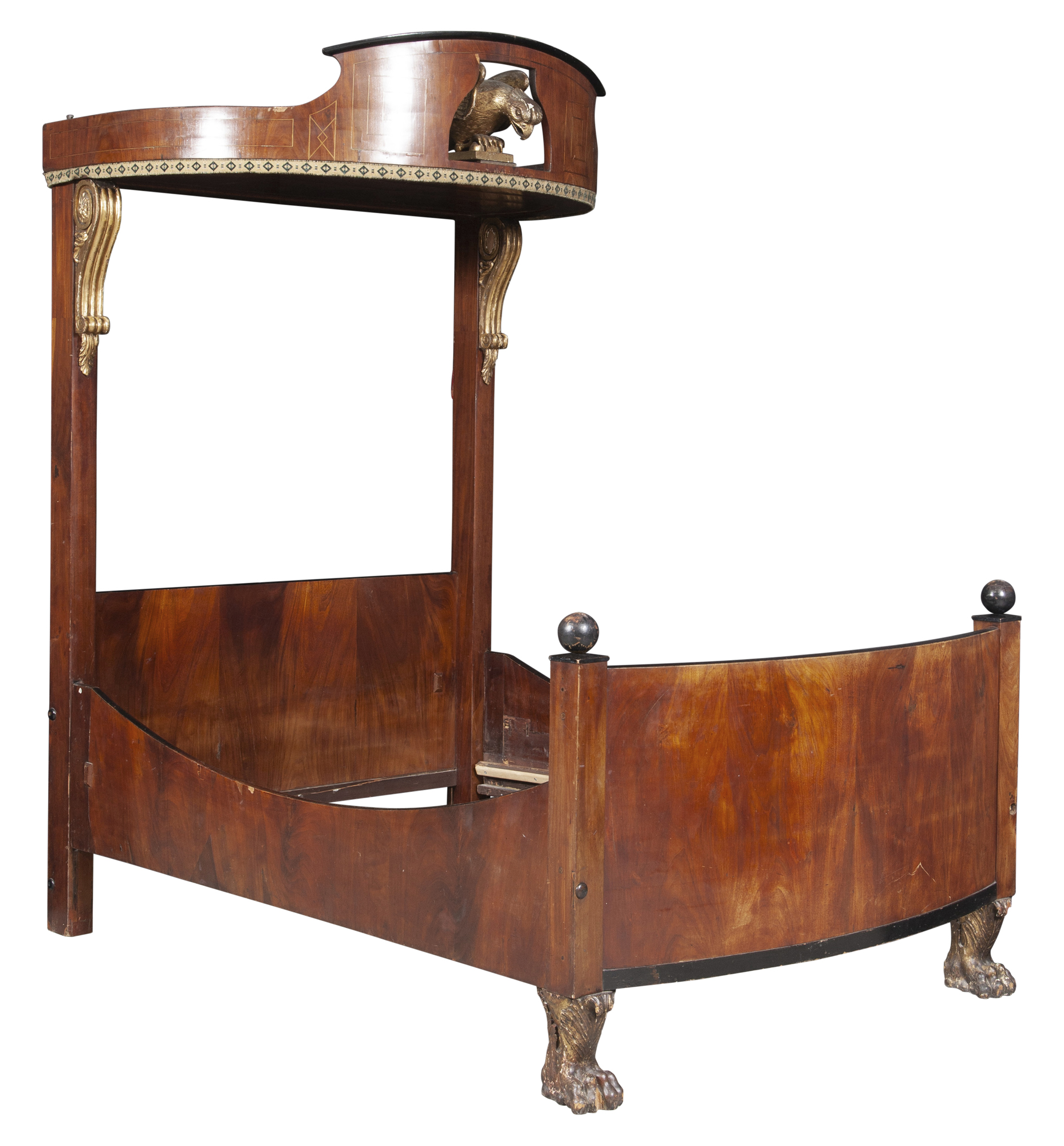 Lot image - Baltic Neoclassical Parcel-Gilt Walnut Bed