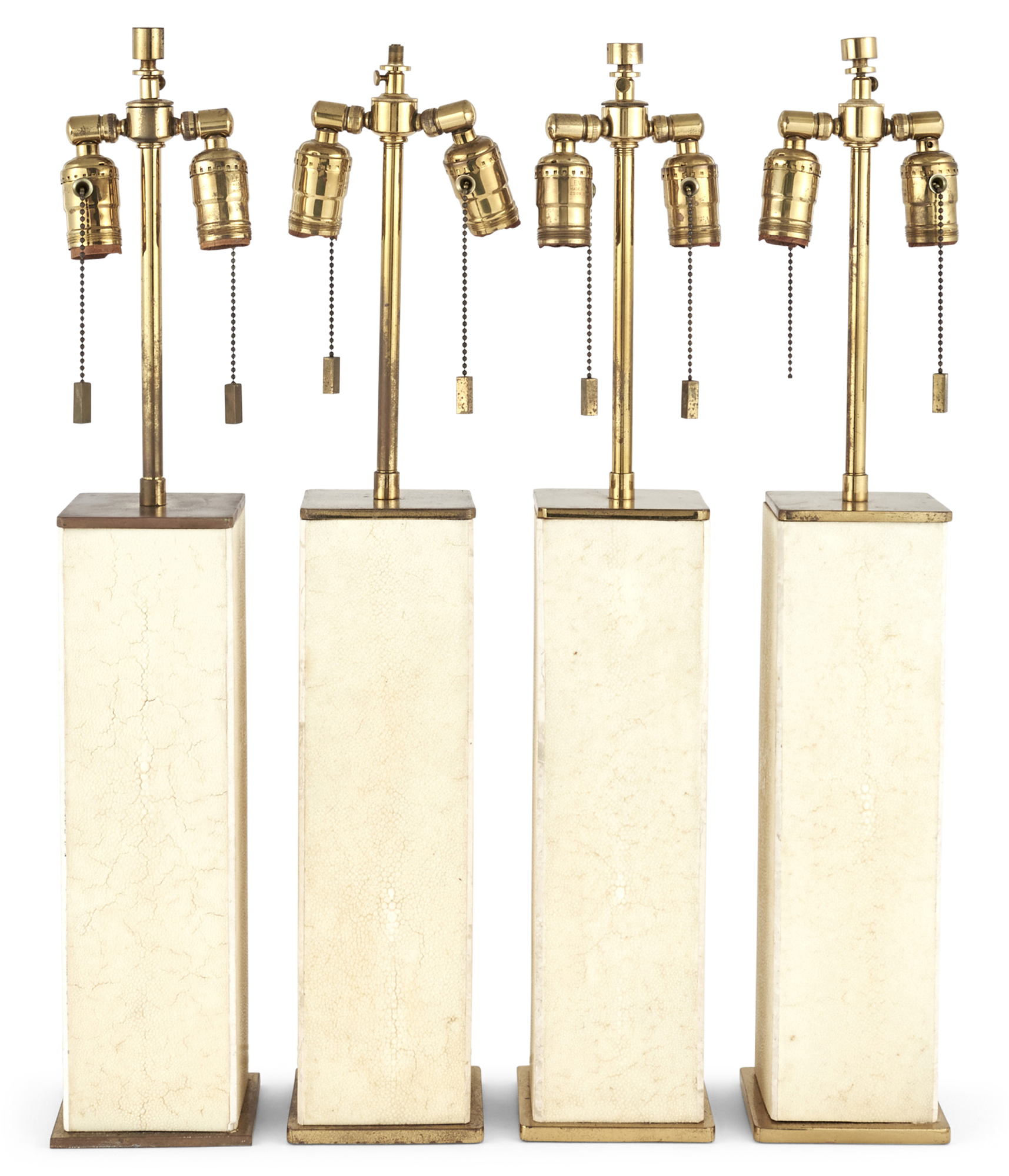 Lot image - Set of Four Karl Springer Shagreen and Brass Table Lamps