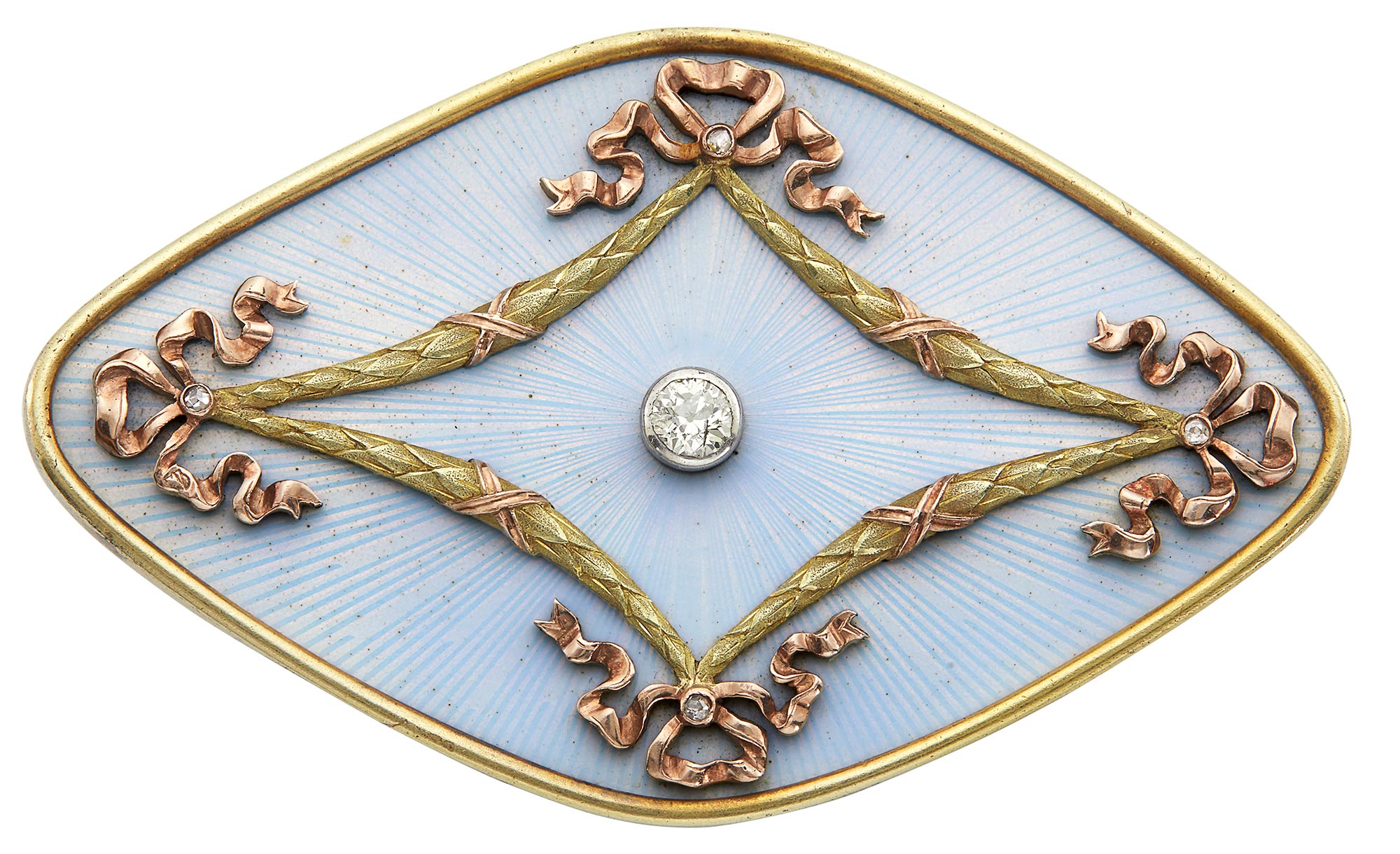 Lot image - Fabergé Jeweled Two-Color Gold and Guilloché Enamel Brooch