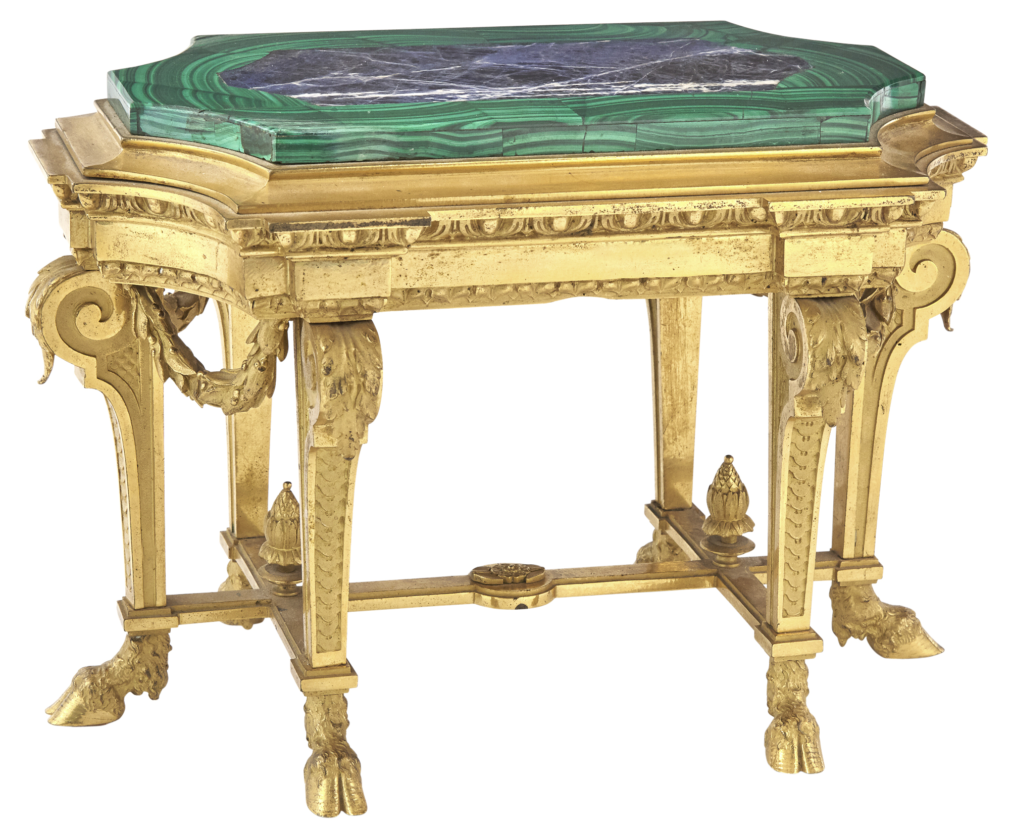 Lot image - Continental Ormolu, Malachite and Lapis Lazuli Miniature Center Table