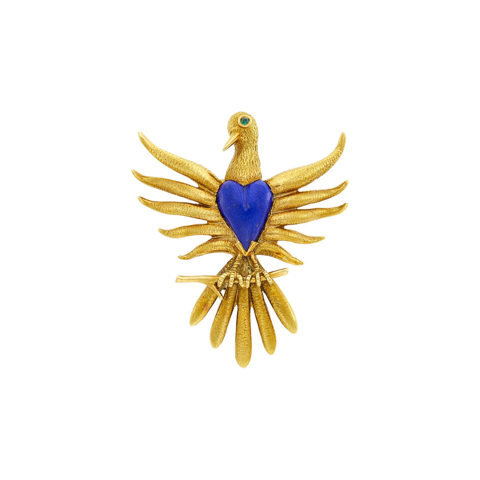 Lot image - Tiffany & Co., Schlumberger Gold and Lapis Bird Clip-Brooch