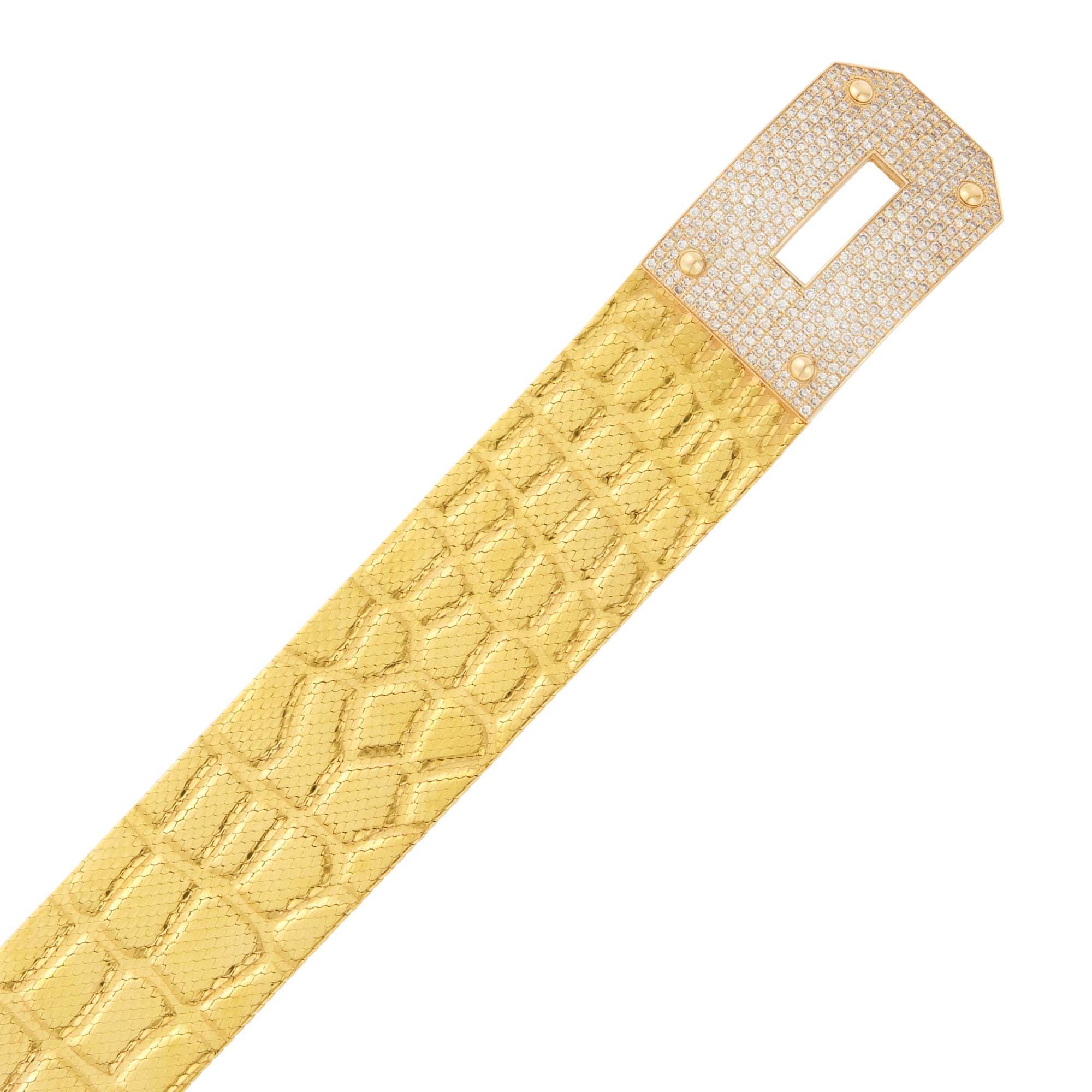 Lot image - Hermès Wide Gold and Colored Diamond Milanese Mesh Kelly Bracelet, France