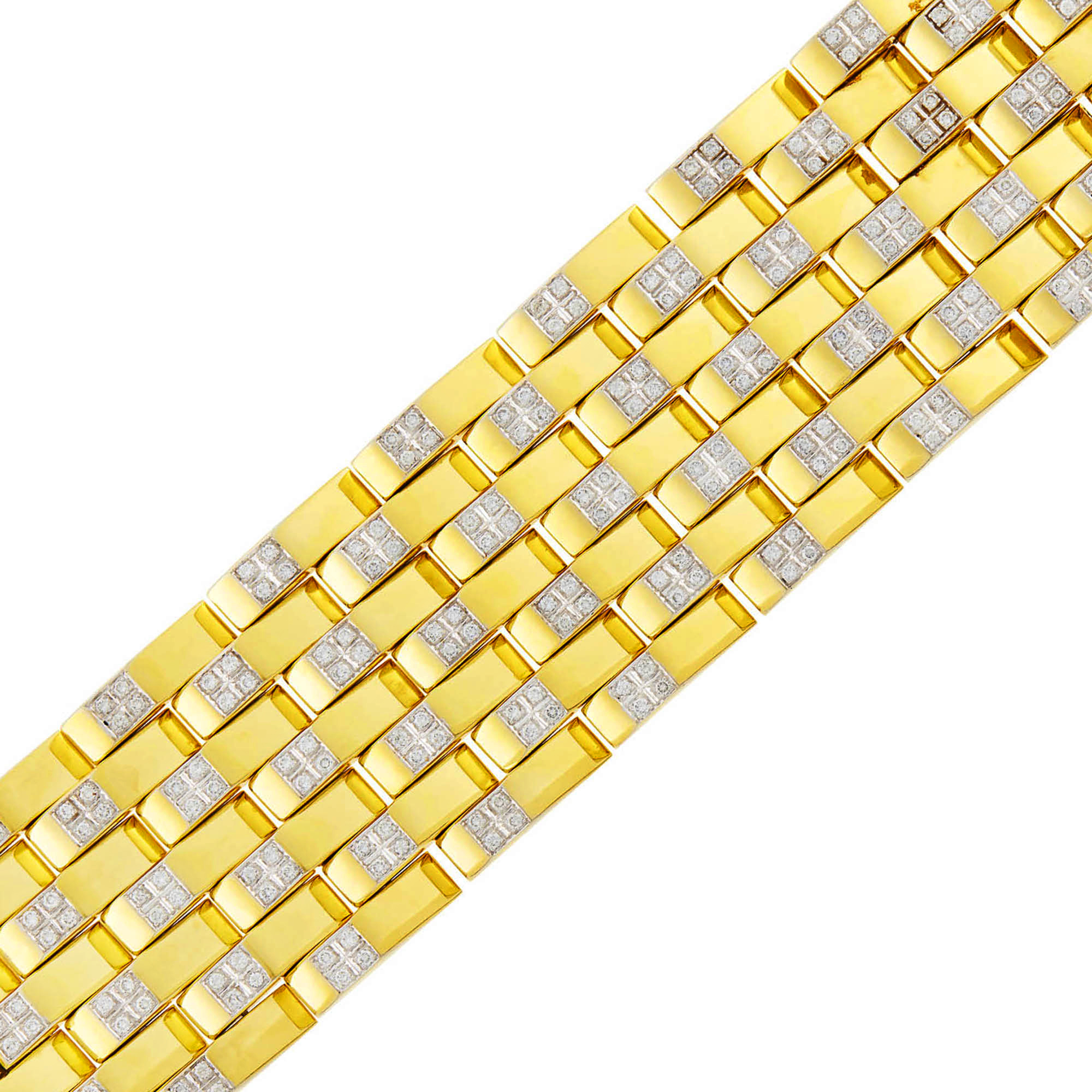 Lot image - Wide Two-Color Gold and Diamond Escalier Bracelet