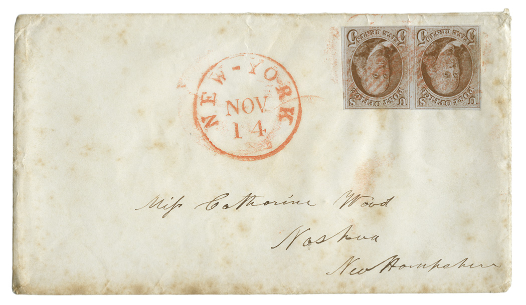 Lot image - United States 1847 5 Cents Pair on Cover, Scott 1