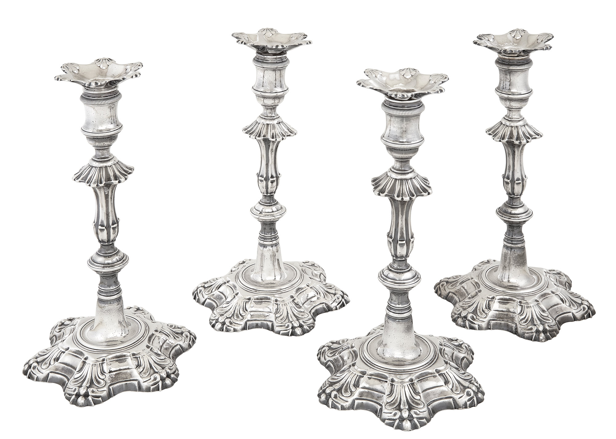 Lot image - Set of Four George II Sterling Silver Candlesticks