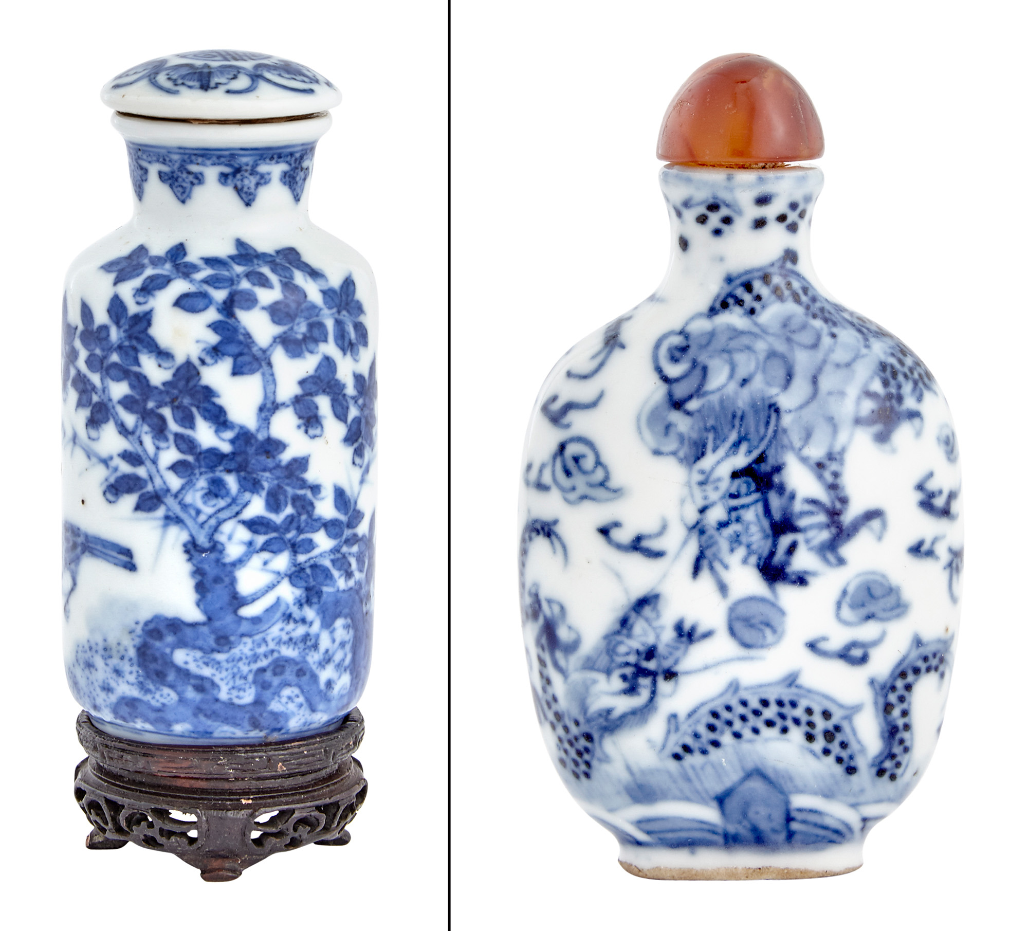 Lot image - Two Chinese Blue and White Porcelain Snuff Bottles