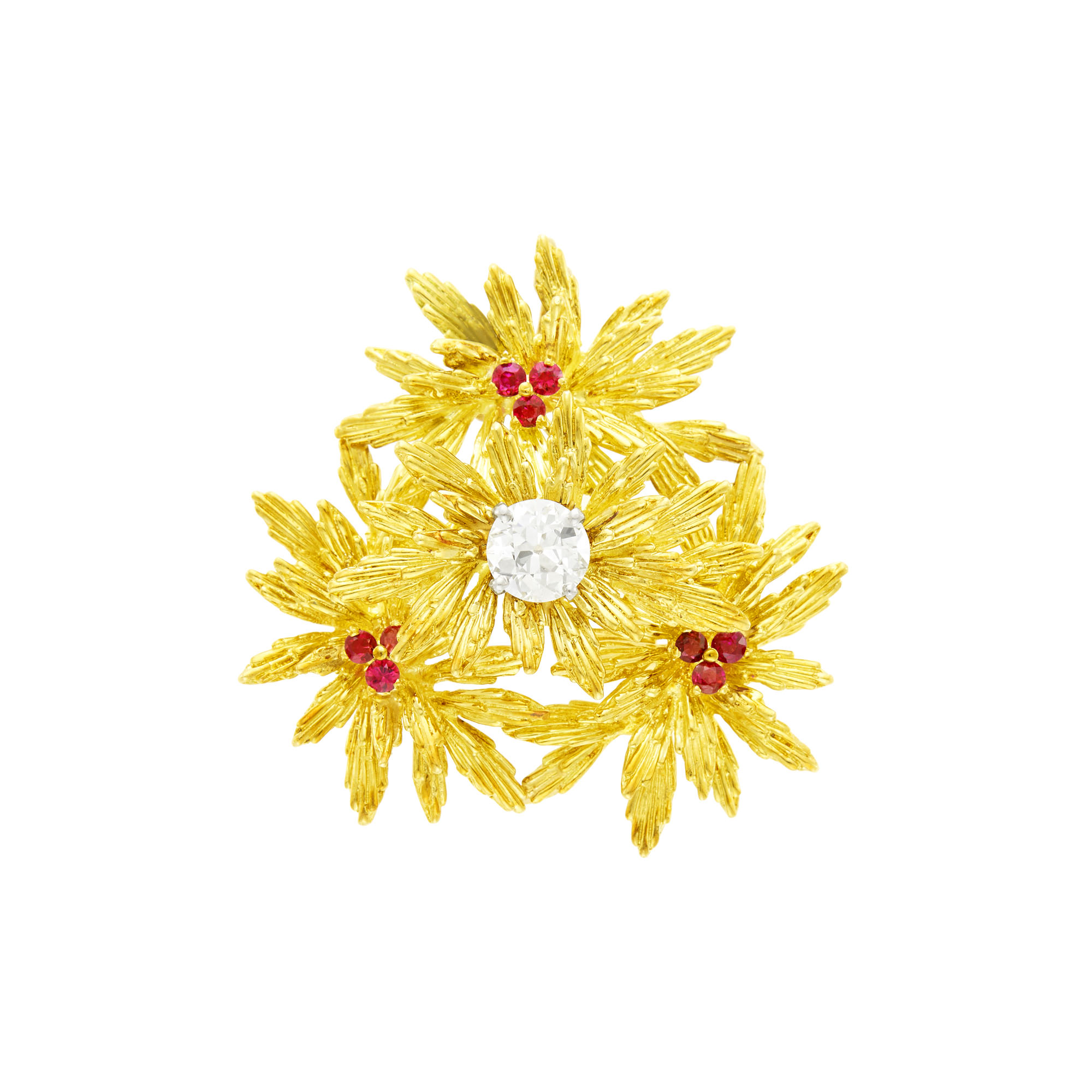 Lot image - Tiffany & Co. Gold, Diamond and Ruby Pendant-Brooch