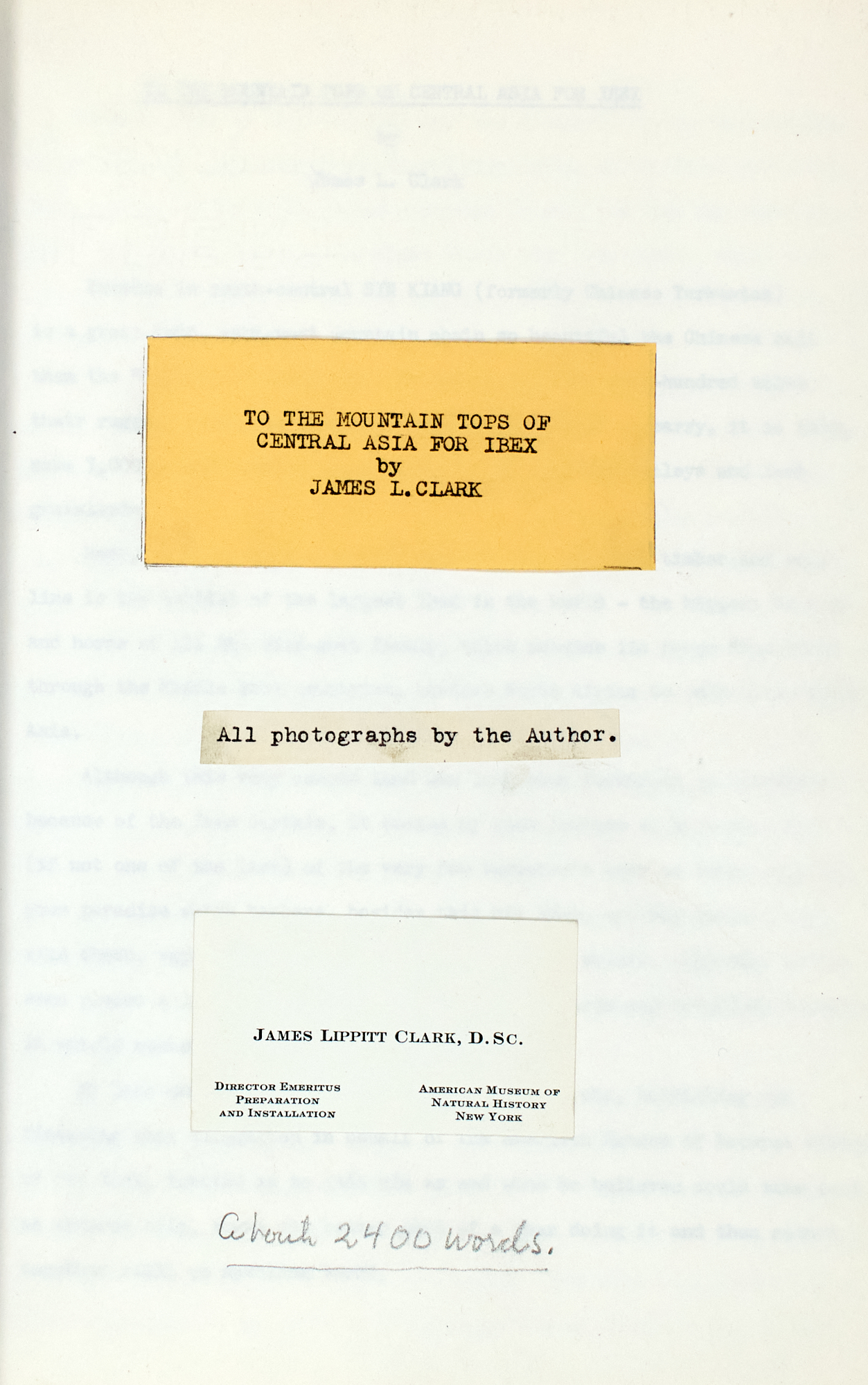 Lot image - [ASIA-HUNTING]  CLARK, JAMES LIPPITT. To the Mountain Tops of Central Asia for Ibex.