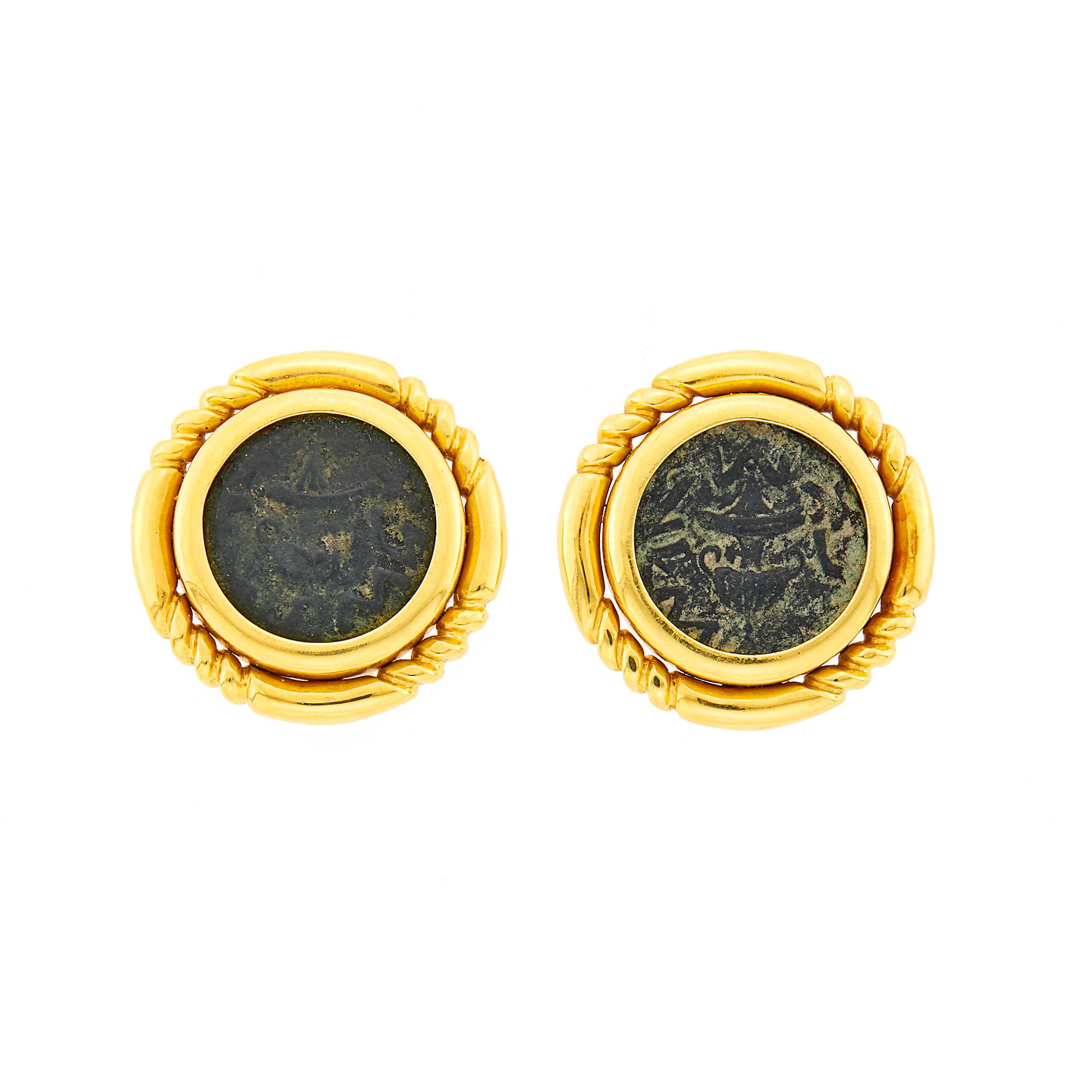 Lot image - Pair of Gold and Bronze Coin Earrings