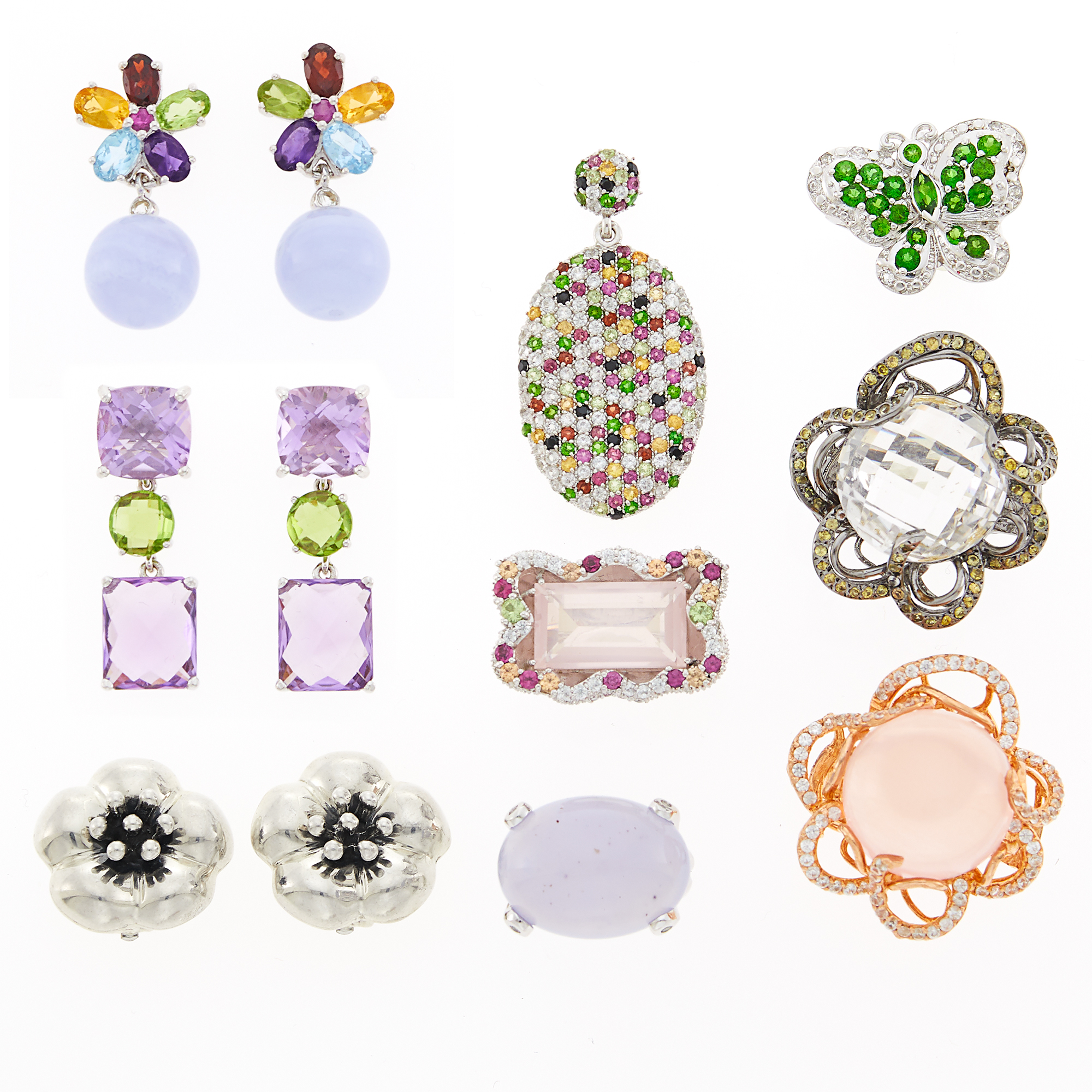 Lot image - Group of Silver, Rose and Blackened Gold-Plated Silver, Simulated and Gem-Set Jewelry