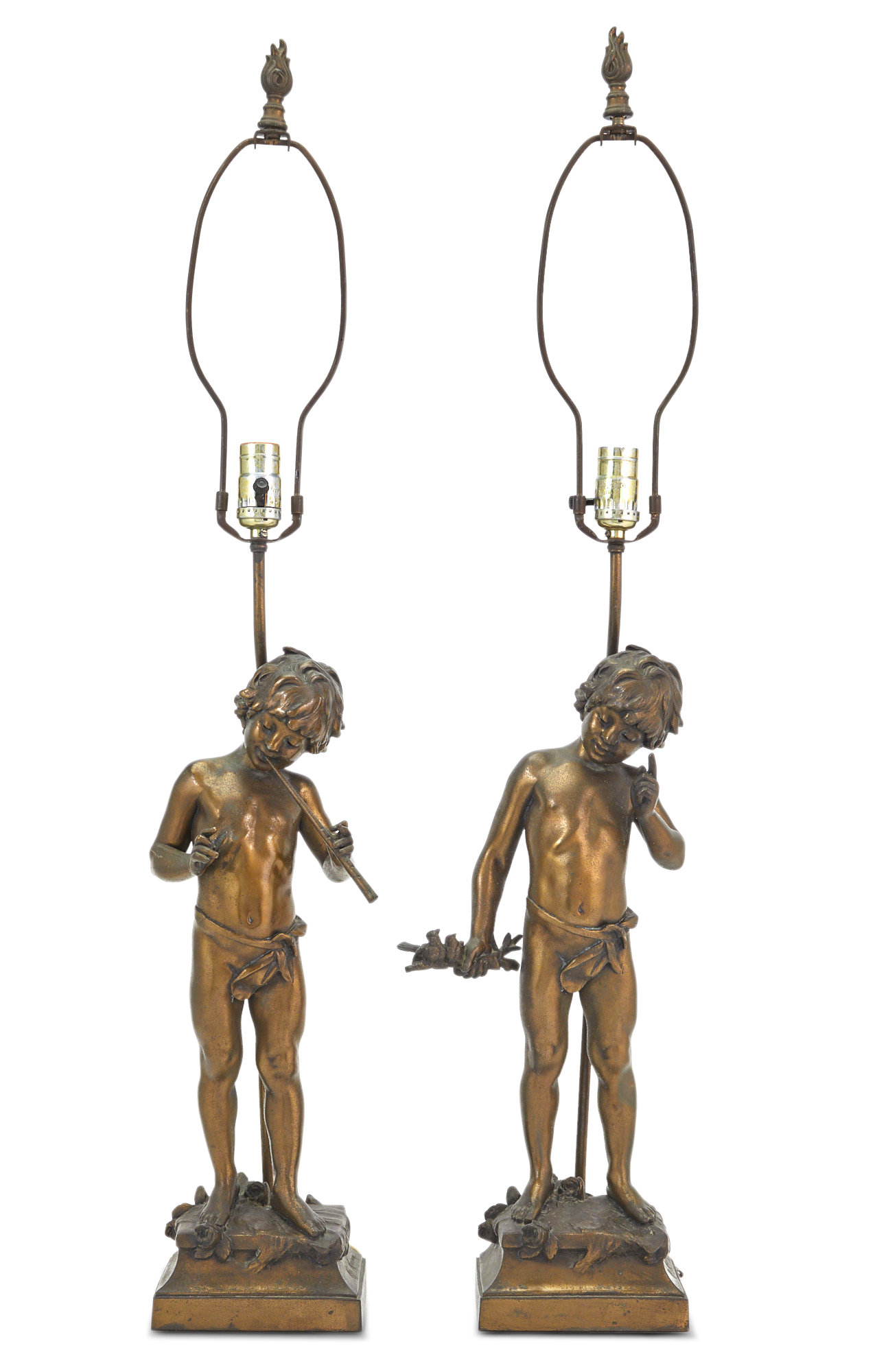 Lot image - Pair of Bronze Figural Lamps