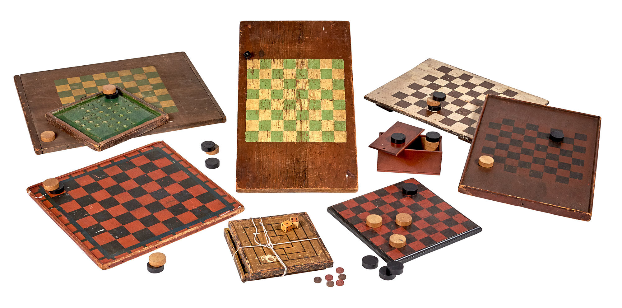 Lot image - Group of Nine Painted Wood Game Boards