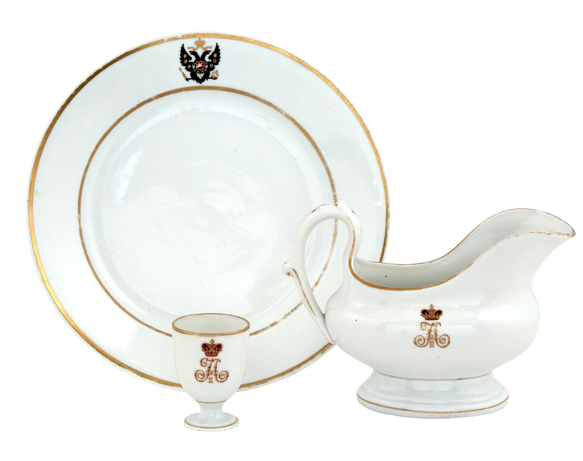 Lot image - Russian Porcelain Sauce Boat and Egg Cup from the Farm Palace Service