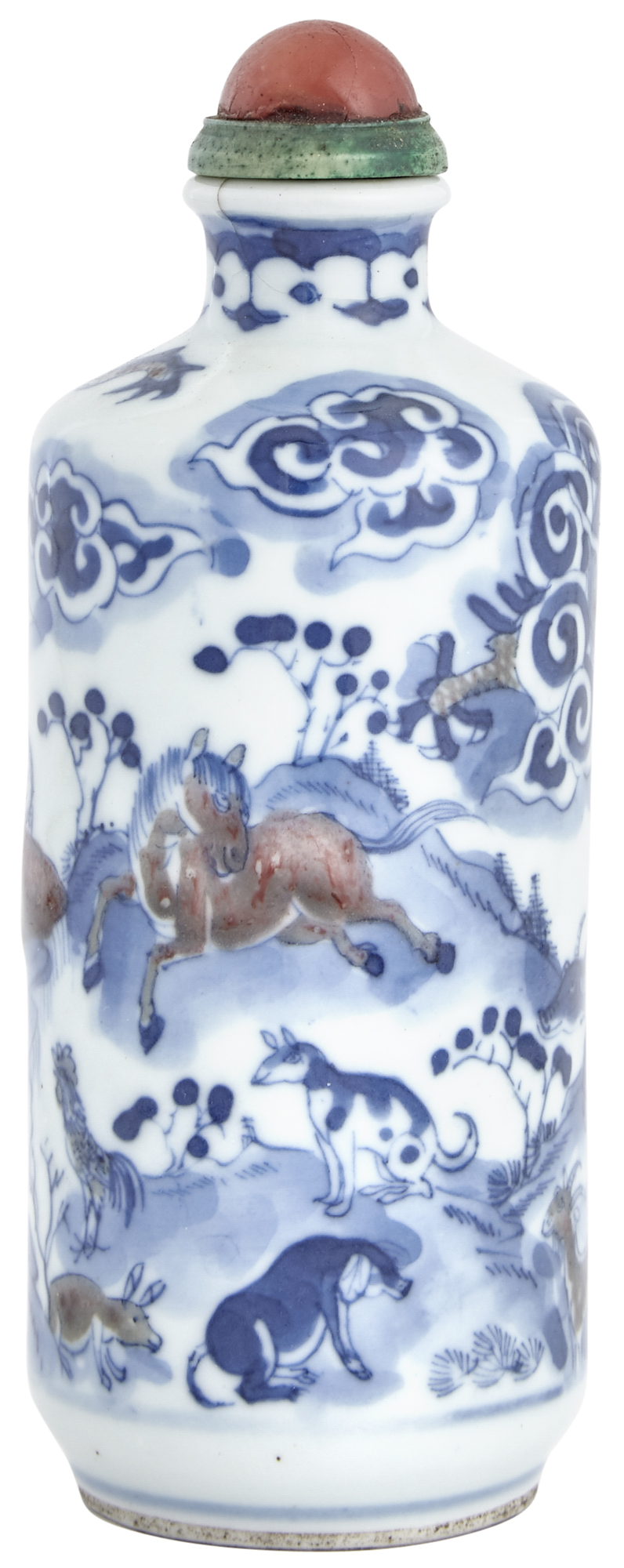 Lot image - A Large Chinese Blue and White and Copper Red Porcelain Table Snuff Bottle