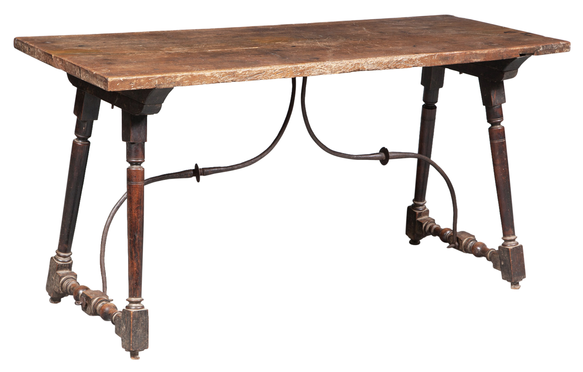 Lot image - Spanish Baroque Walnut and Iron Trestle Table