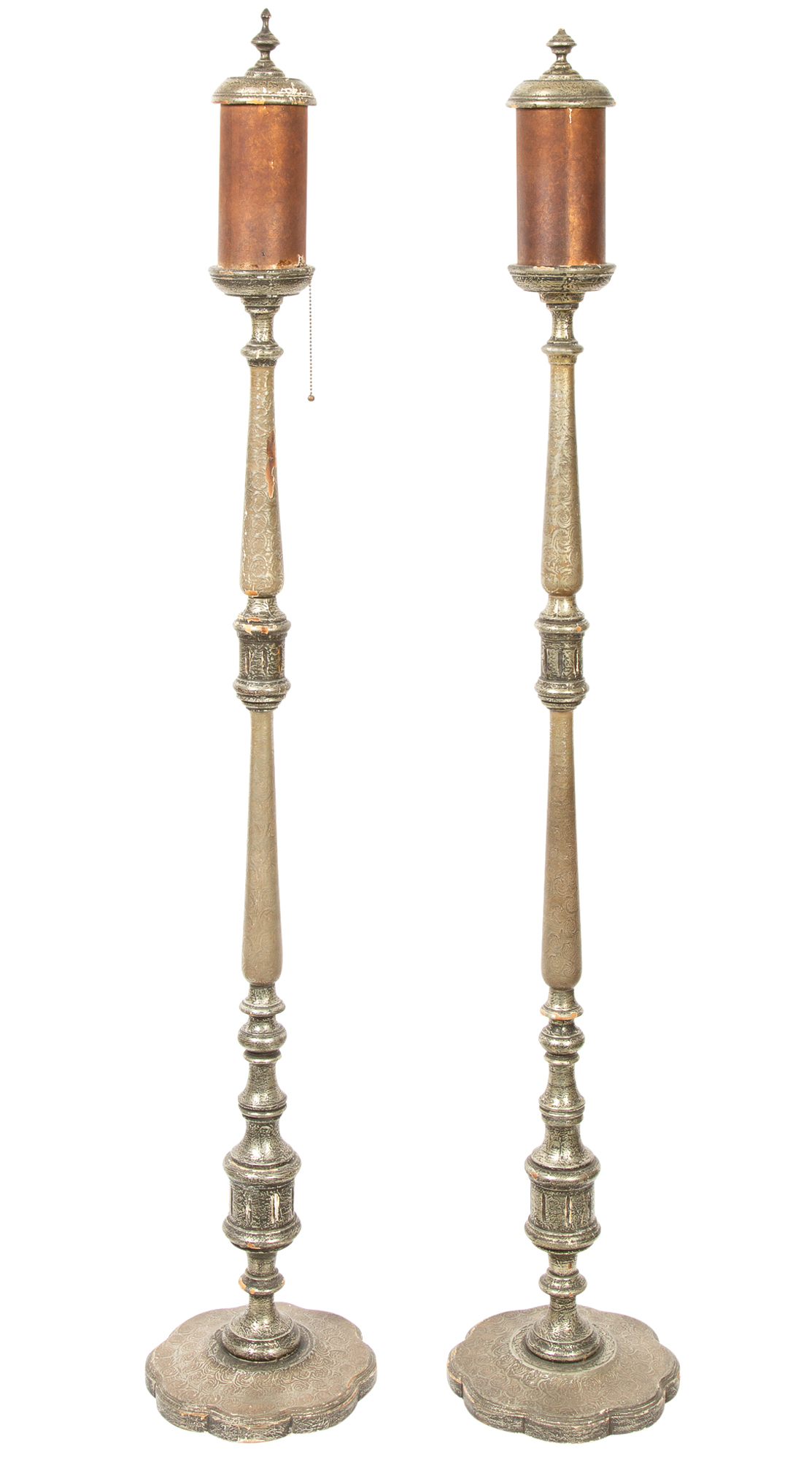 Lot image - Pair of Venetian Silvered Wood Floor Lanterns