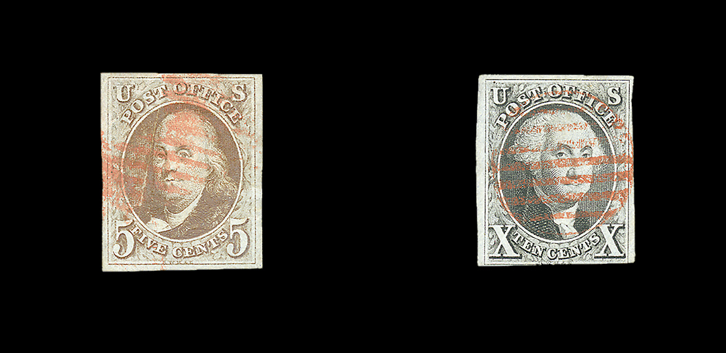 Lot image - United States 1847 5 Cent and 10 Cent Issue, Scott 1 and 2