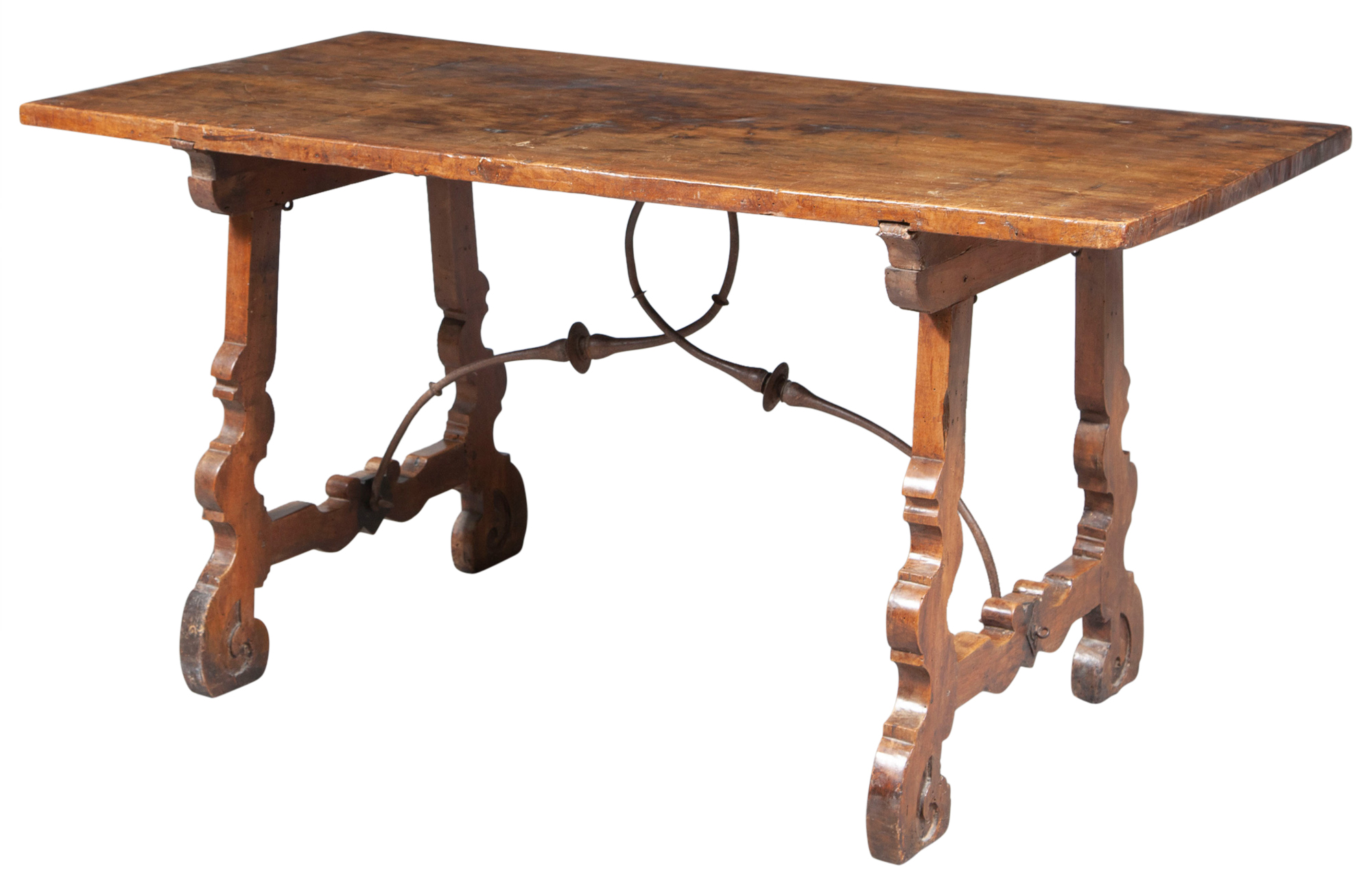 Lot image - Spanish Baroque Walnut and Iron Trestle Table