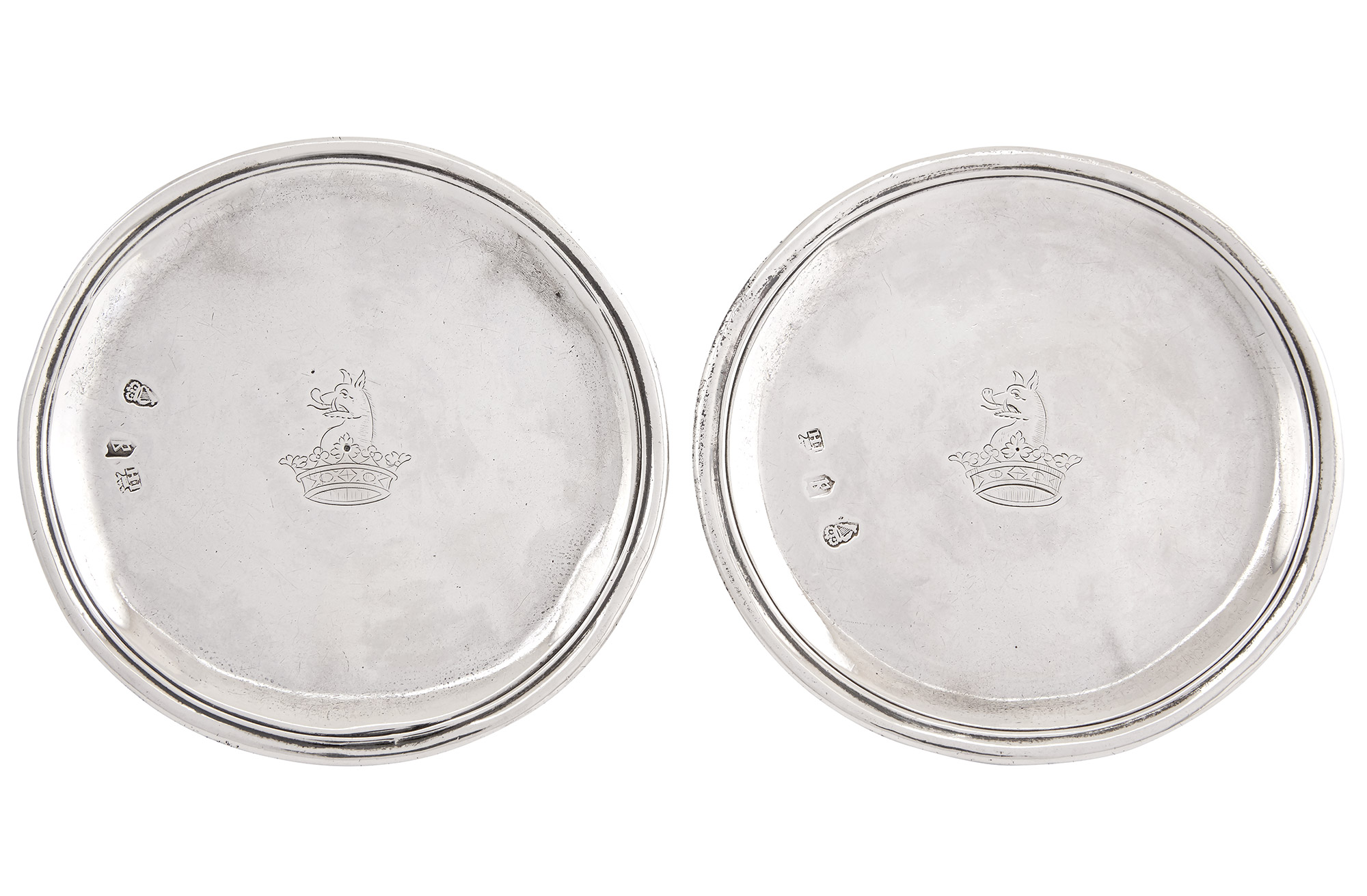 Lot image - Pair of George I Irish Sterling Silver Waiters