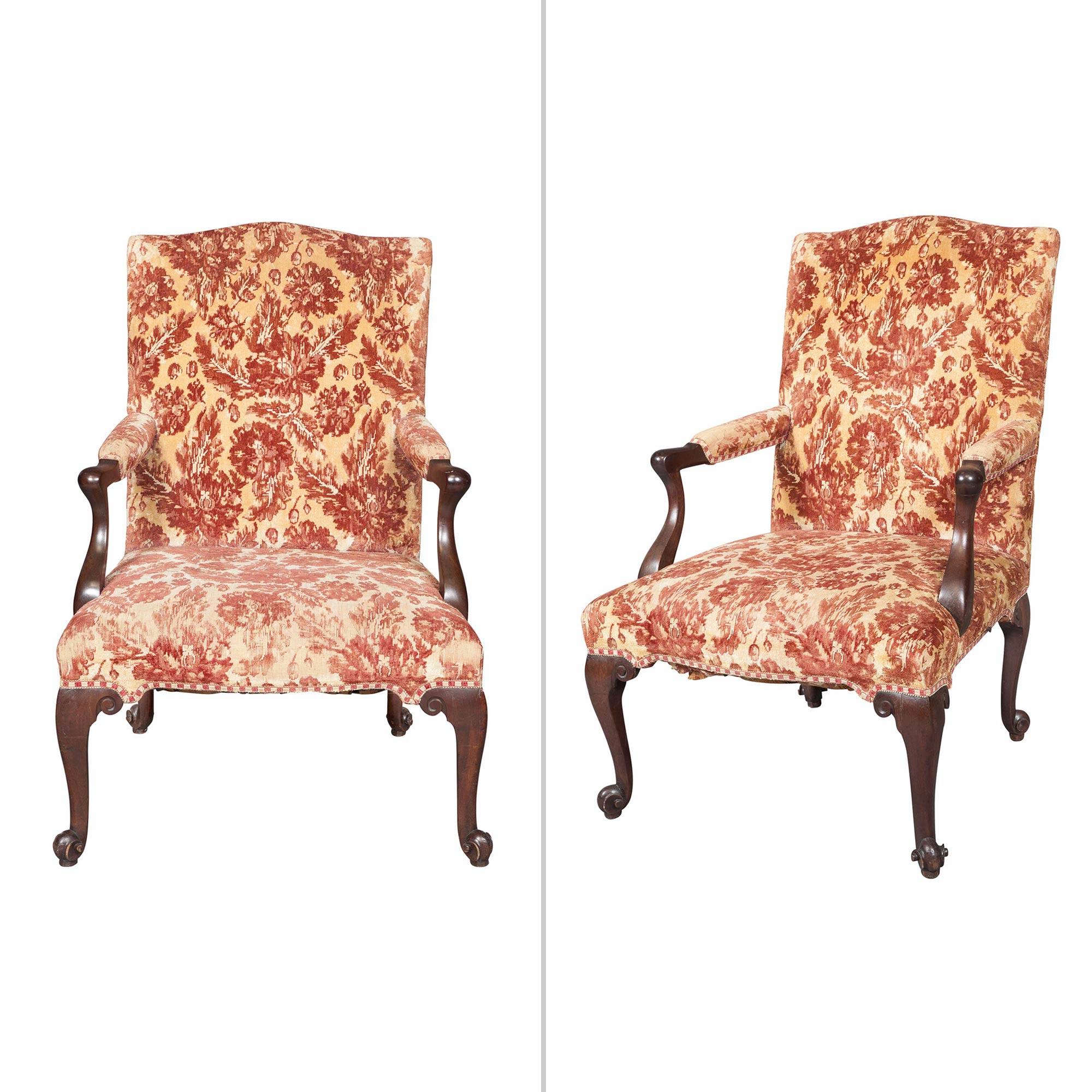 Lot image - Pair of George II Mahogany Library Armchairs