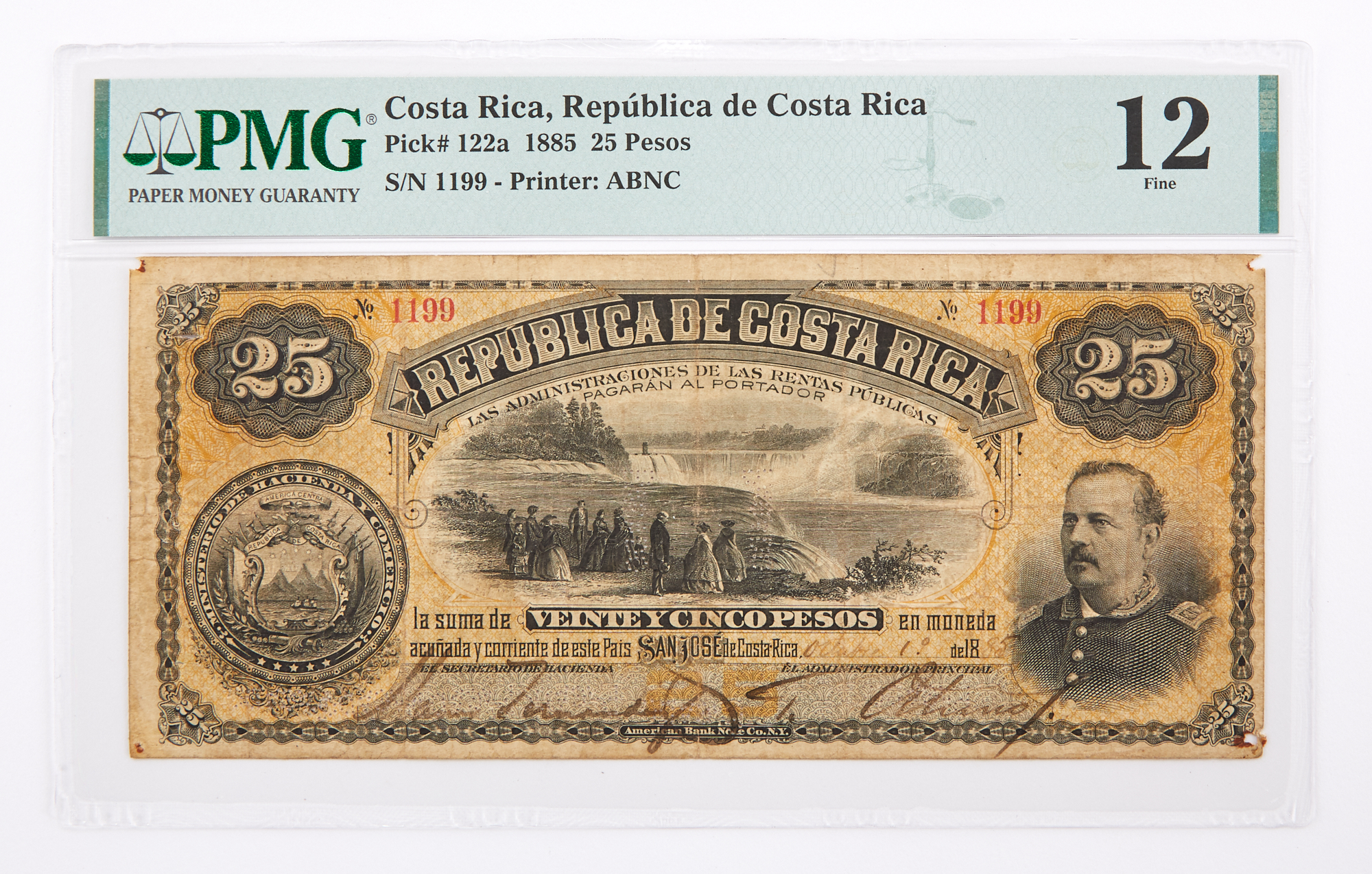 Lot image - Costa Rica, Republica de Costa Rica 1885 VeinteYcinco Pesos Cancelled Note Pick# 122a NGC 12