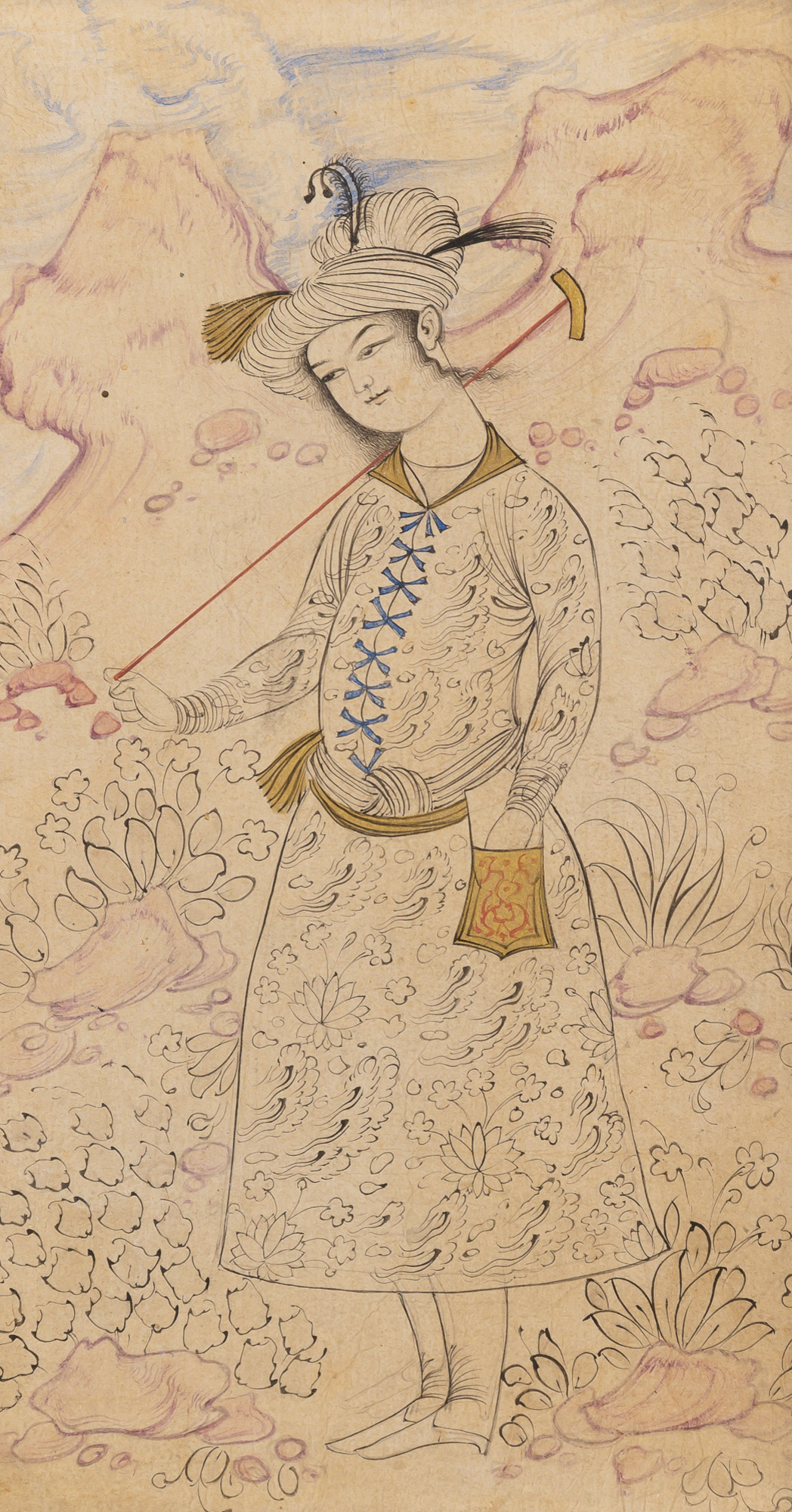 Lot image - A Persian Ink and Color Painting after Reza Abbasi