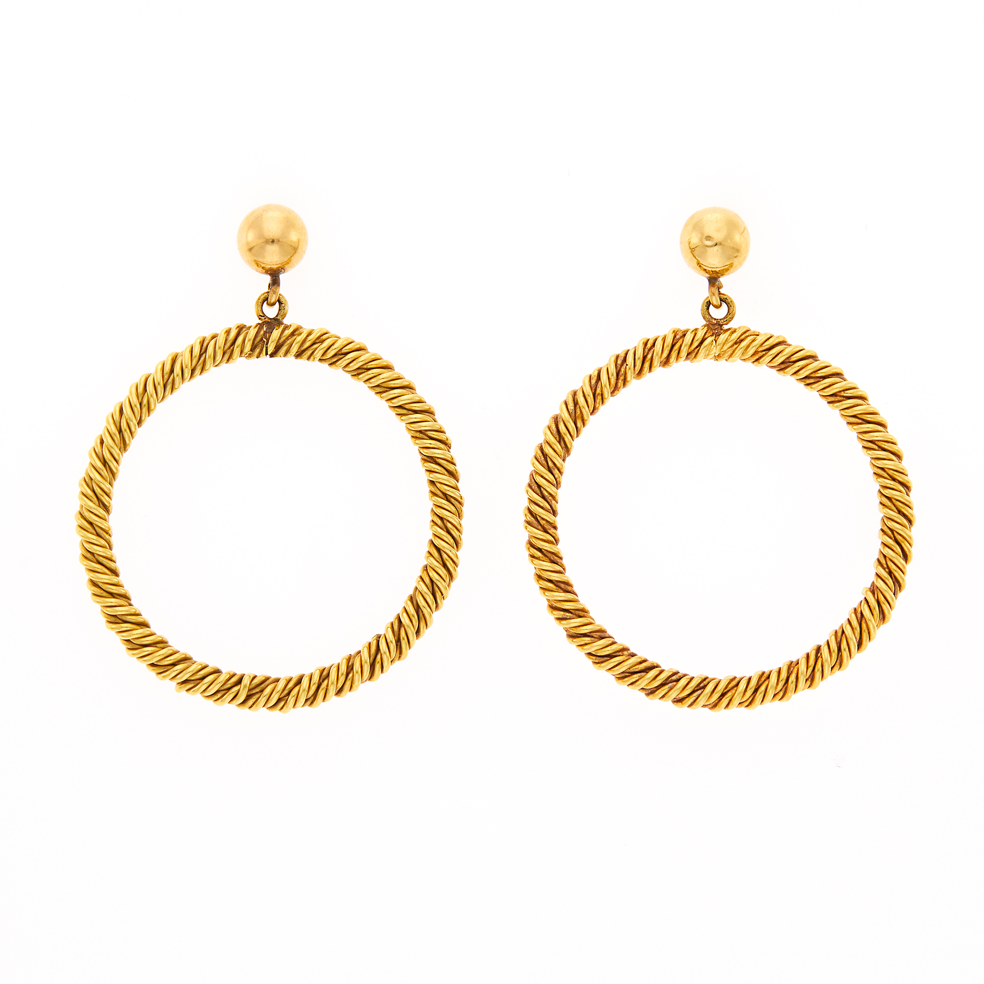 Lot image - Pair of Gold Hoop Pendant-Earrings