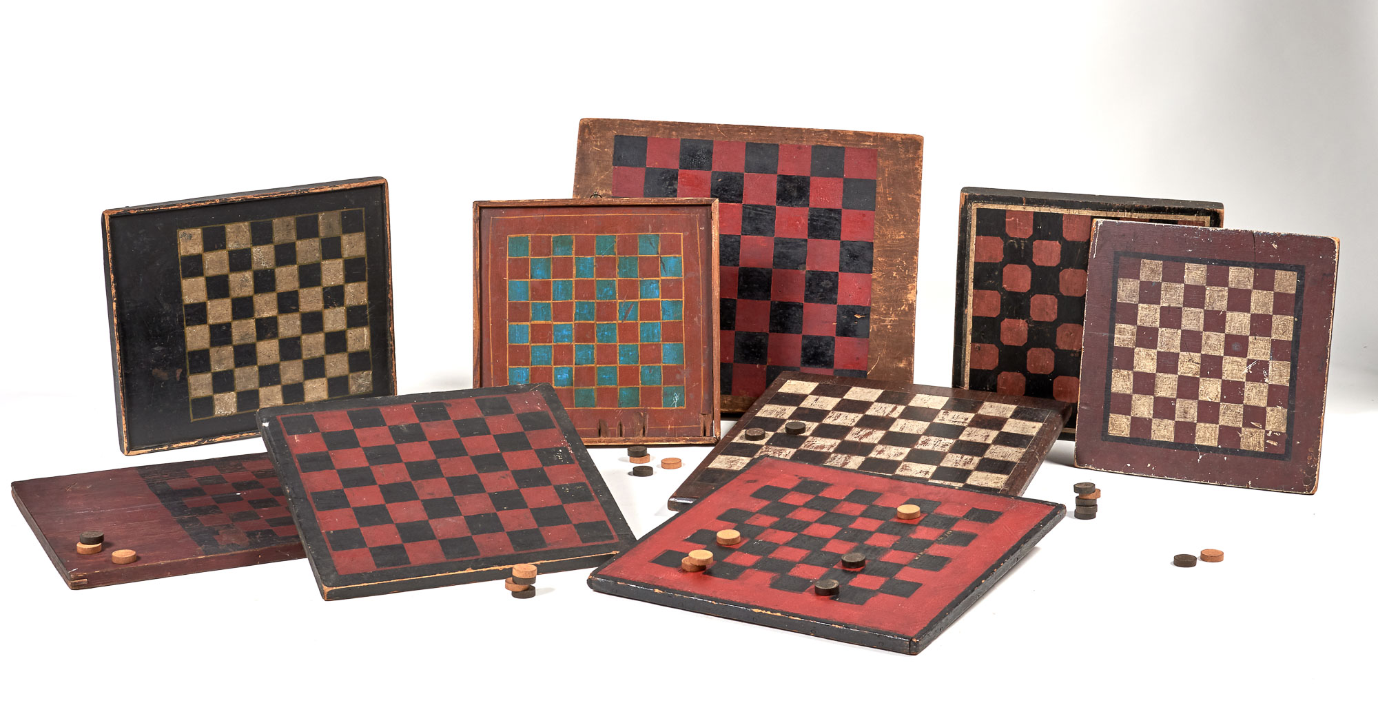 Lot image - Group of Nine Painted Wood Game Boards