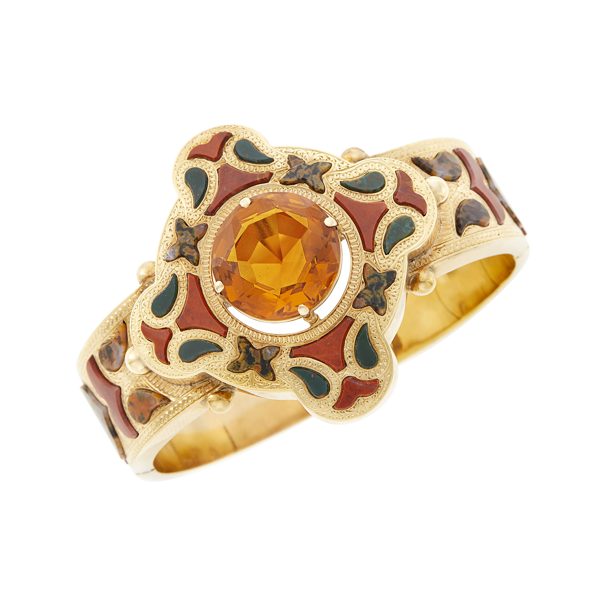 Lot image - Gold, Scottish Agate and Citrine Bangle Bracelet