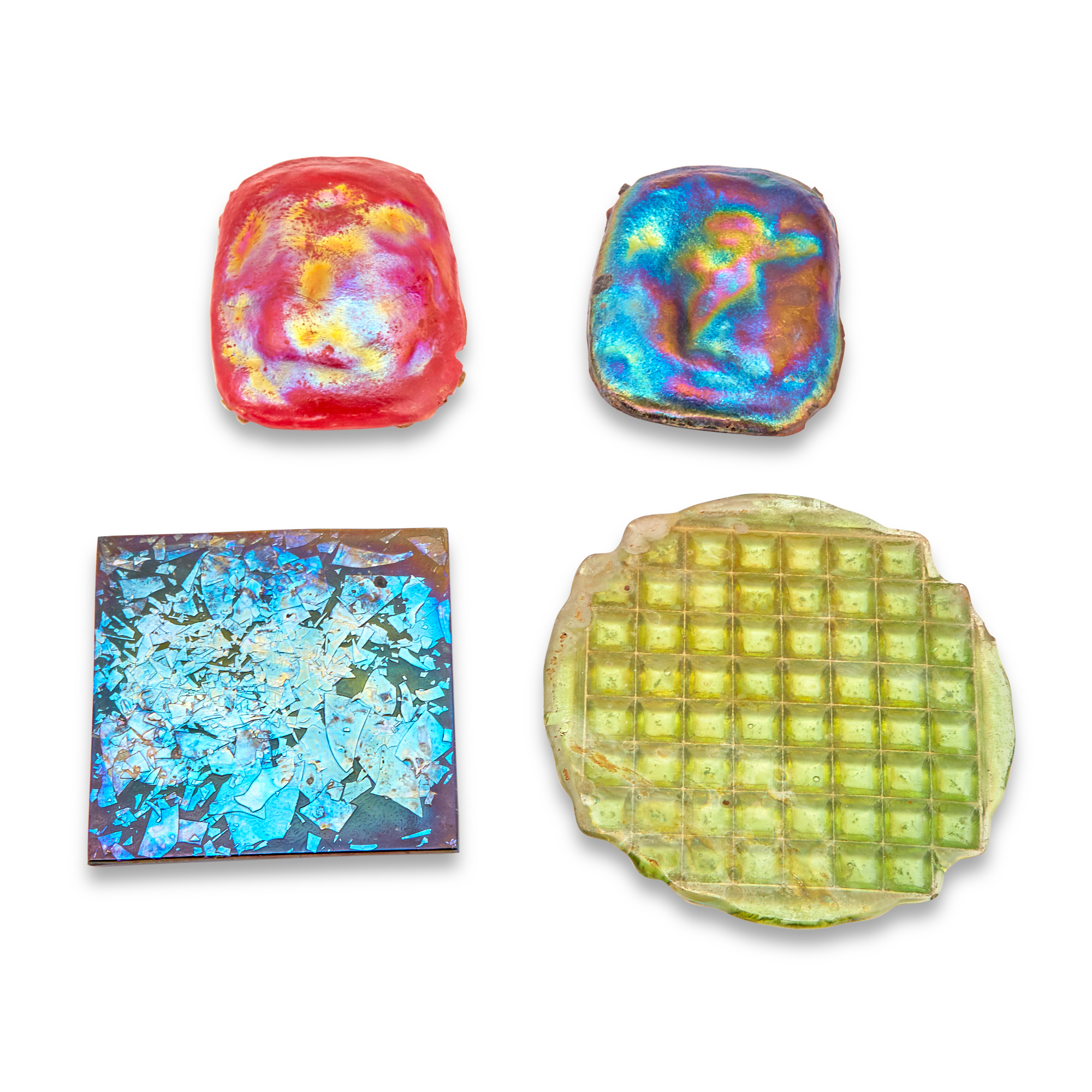 Lot image - Group of Four American Iridescent Molded Glass Tiles