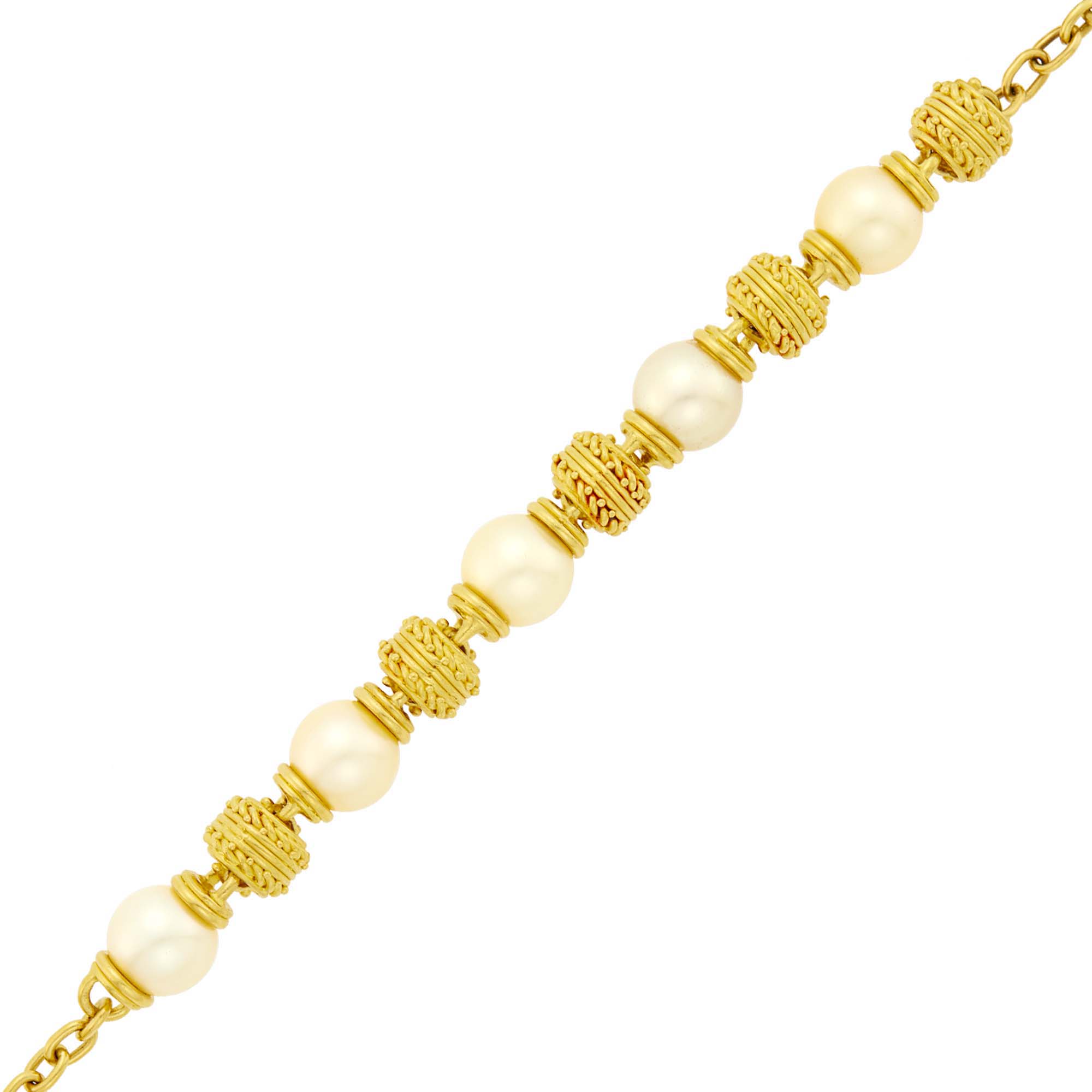 Lot image - Denise Roberge High Karat Gold and Golden Cultured Pearl Bracelet with Toggle Clasp
