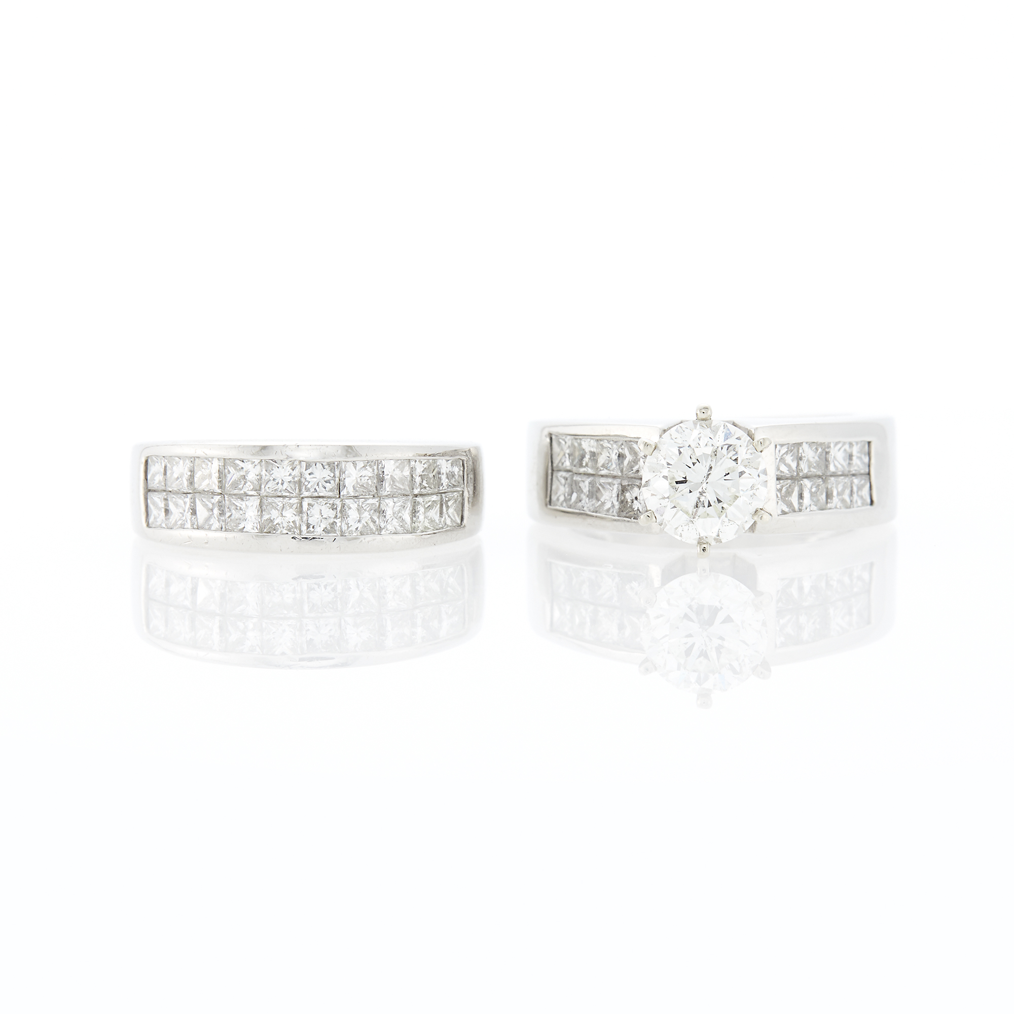 Lot image - Platinum and Diamond Ring and Diamond Band Ring