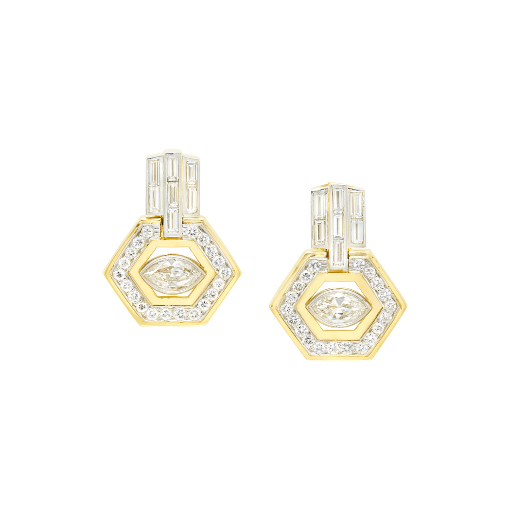 Lot image - Pair of Platinum, Gold and Diamond Earclips, David Webb
