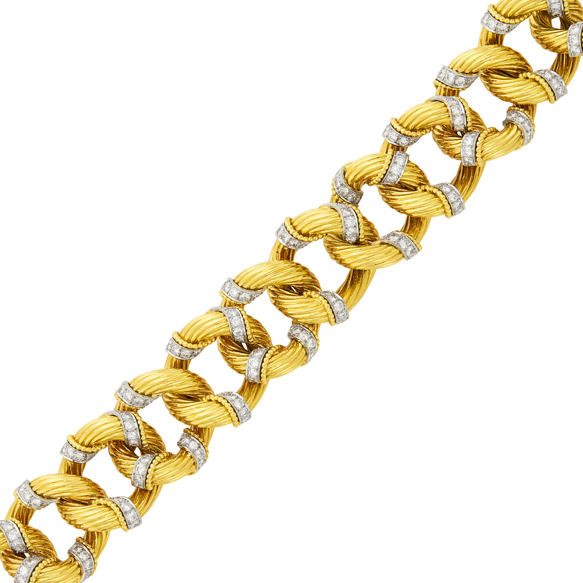Lot image - Van Cleef & Arpels Gold, Platinum and Diamond Link Bracelet, France