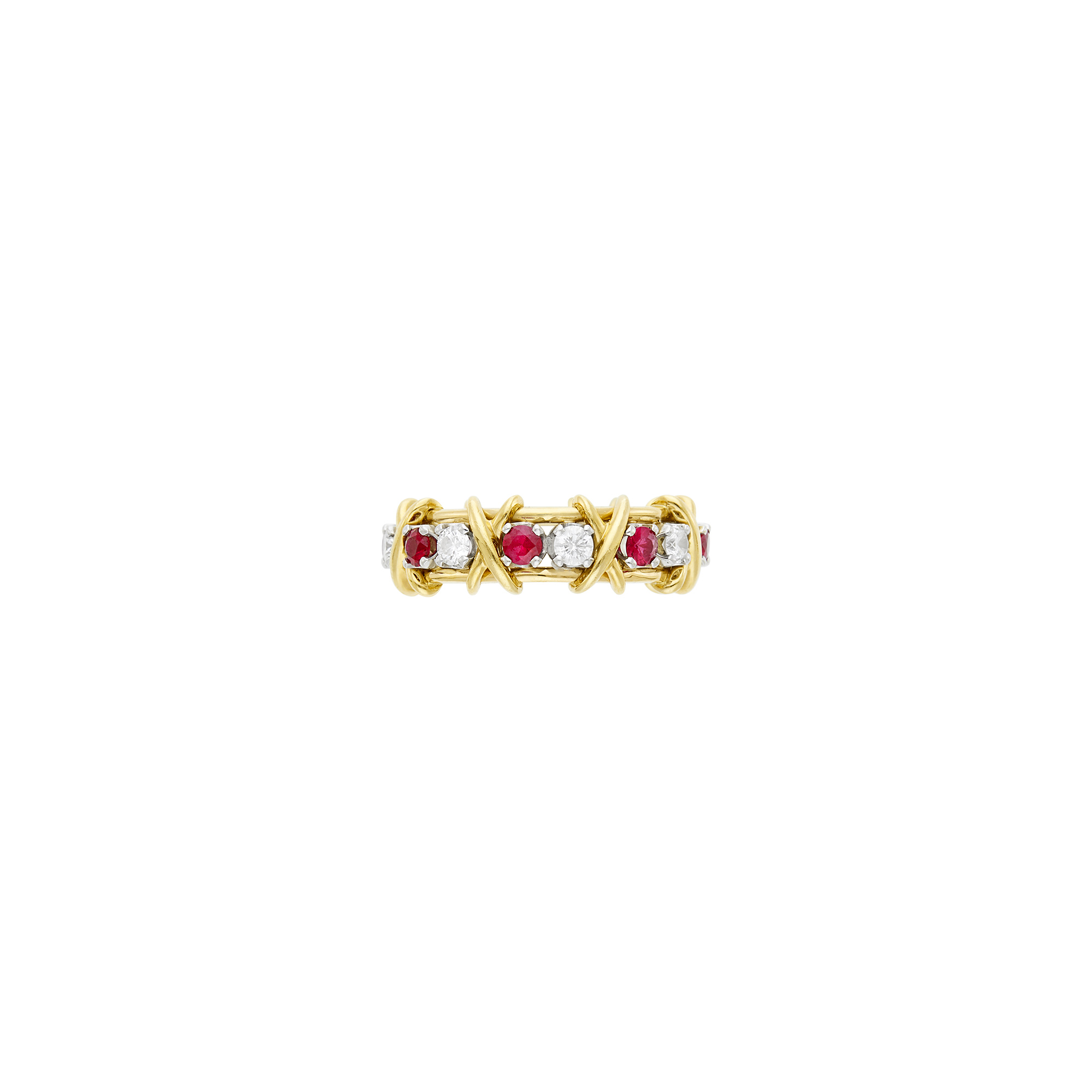 Lot image - Tiffany & Co., Schlumberger Gold, Platinum, Ruby and Diamond Sixteen Stone Band Ring