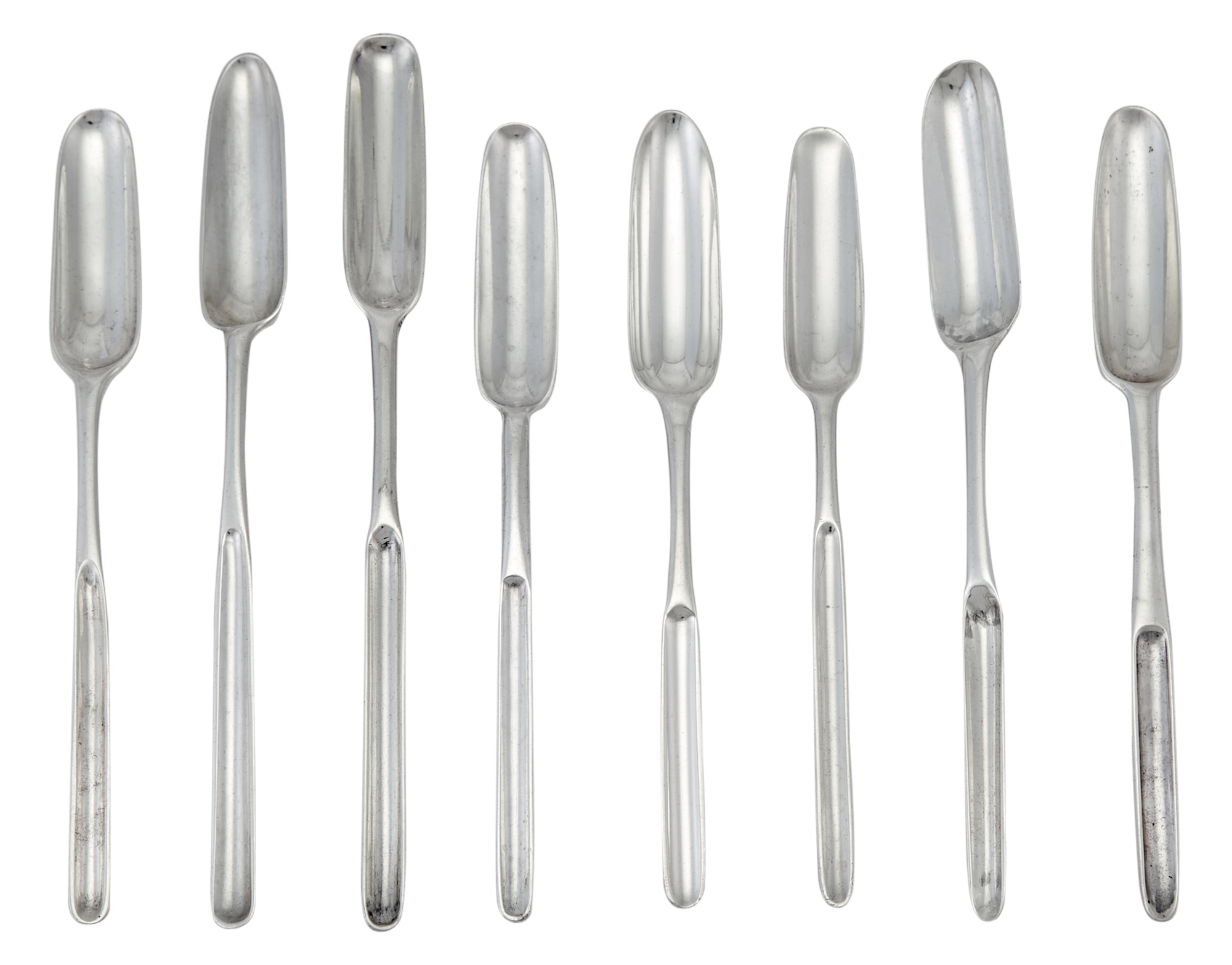 Lot image - Eight Georgian Sterling Silver Marrow Scoops
