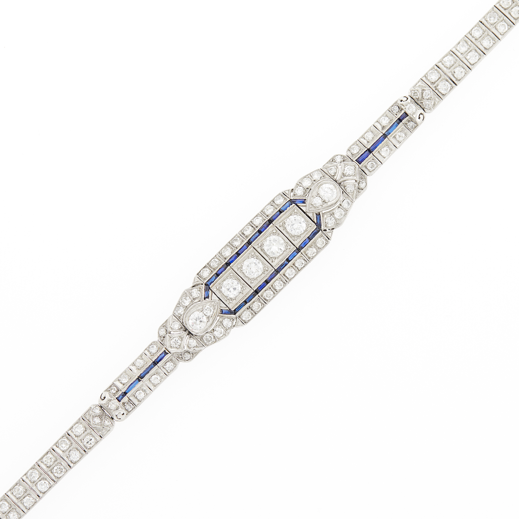 Lot image - Platinum, Diamond and Synthetic Sapphire Bracelet