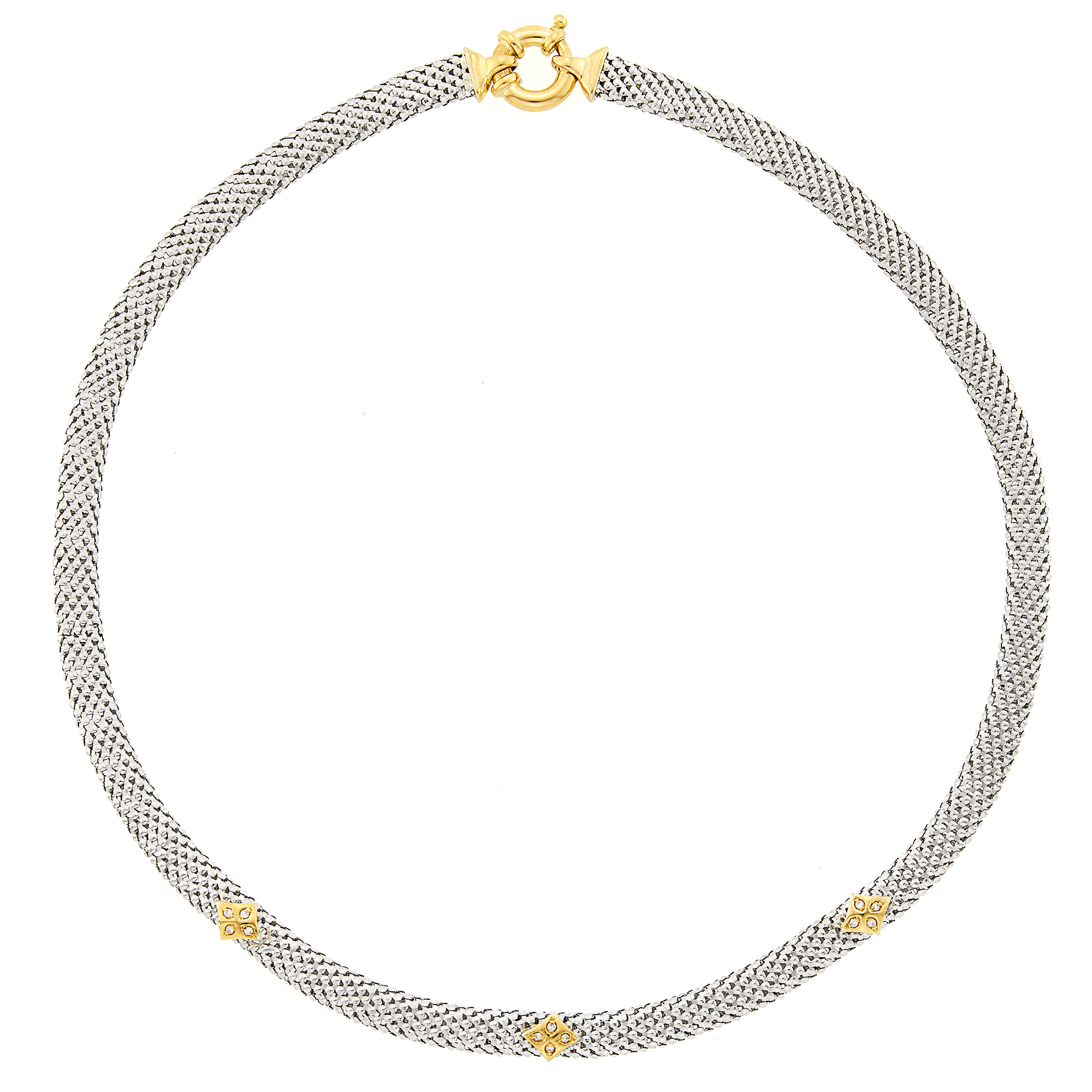Lot image - Platinum, Gold and Diamond Mesh Necklace
