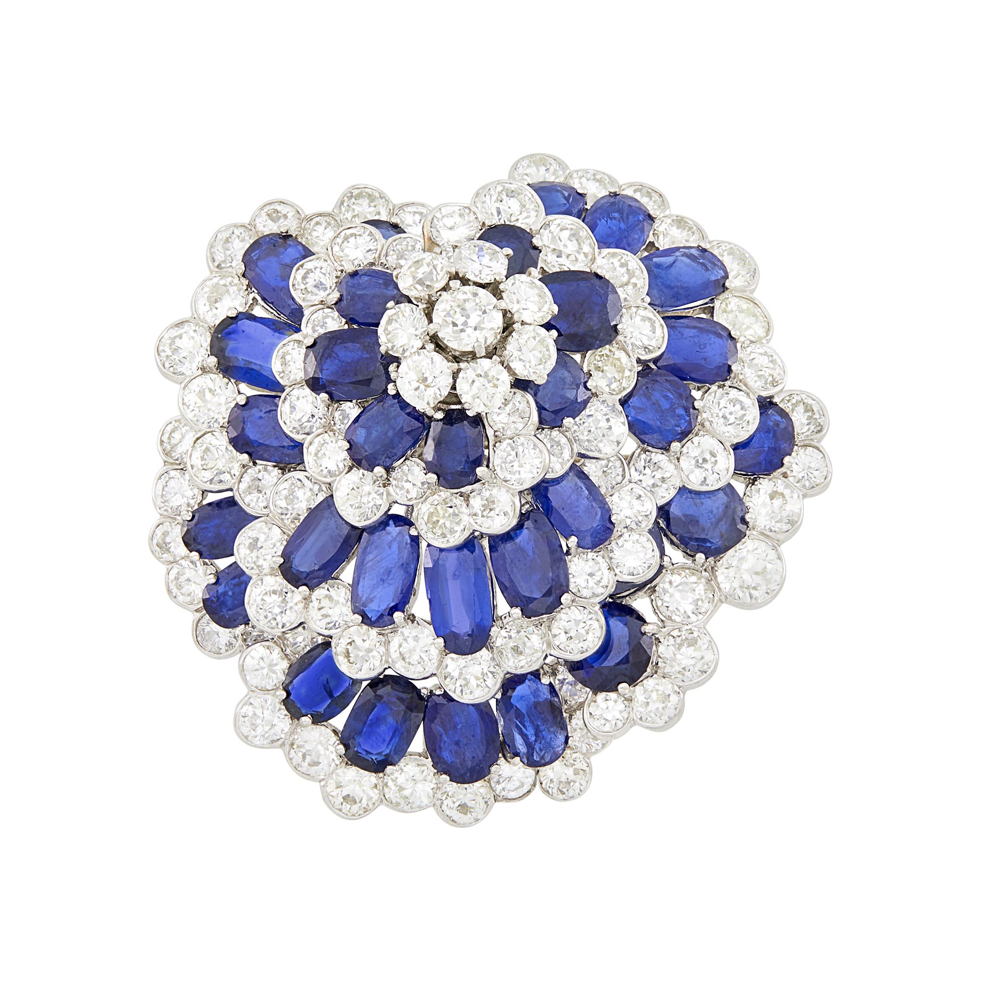 Lot image - Platinum, Diamond and Sapphire Flower Brooch