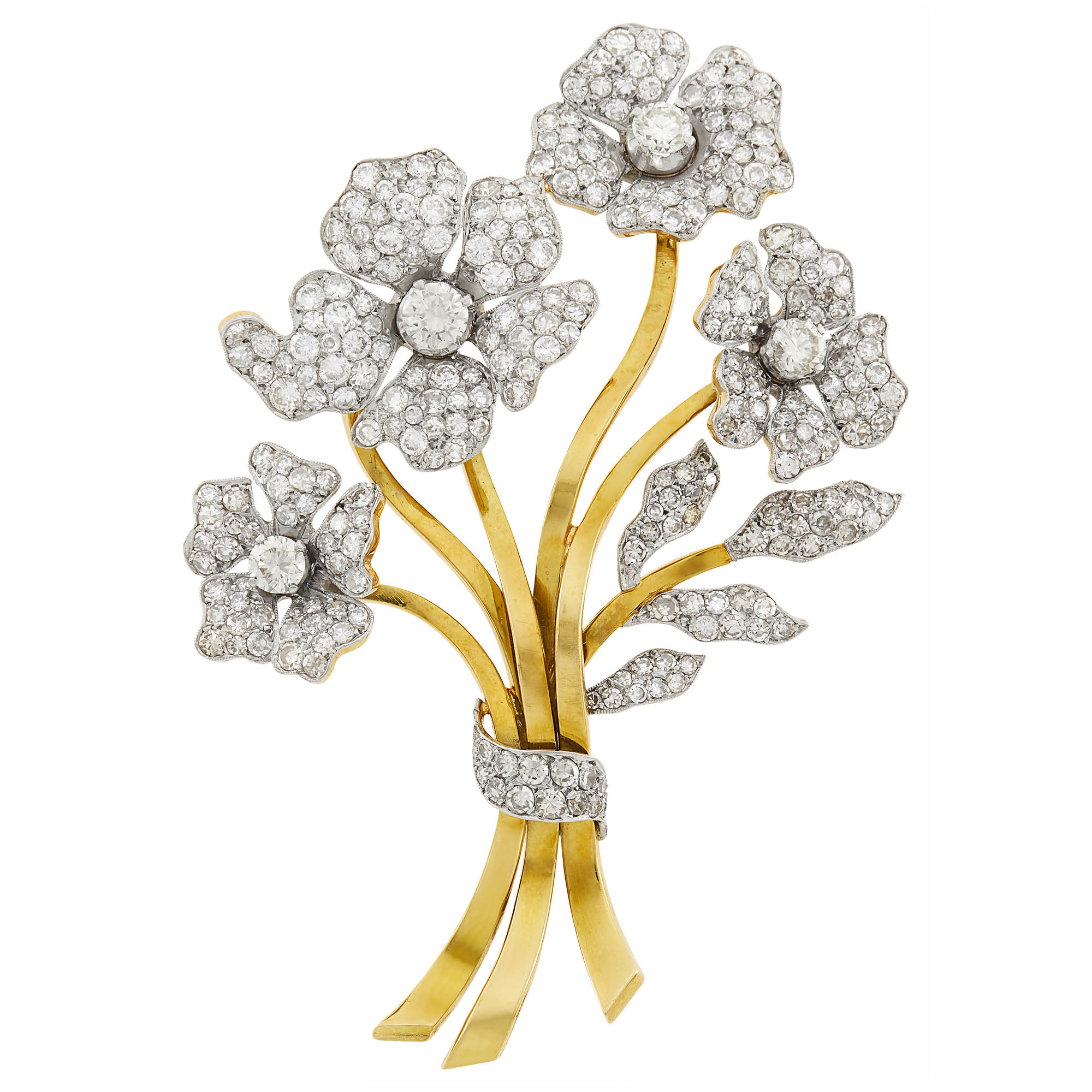 Lot image - Gold, Platinum and Diamond Bouquet Brooch