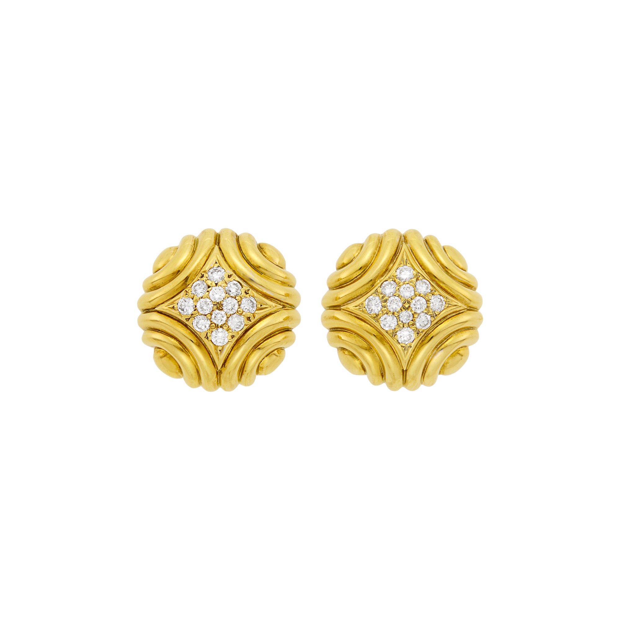 Lot image - Pair of Gold and Diamond Earrings