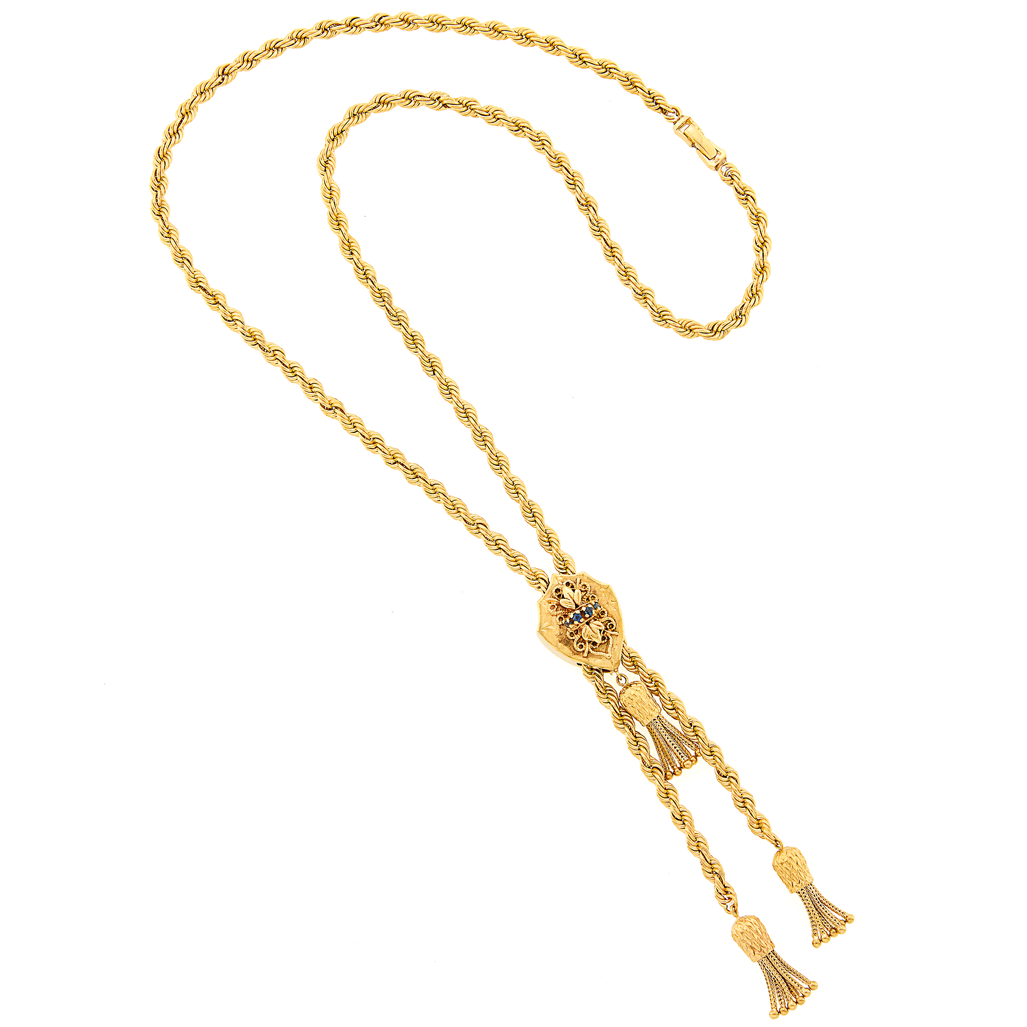 Lot image - Gold and Sapphire Slide Fringe Chain Necklace